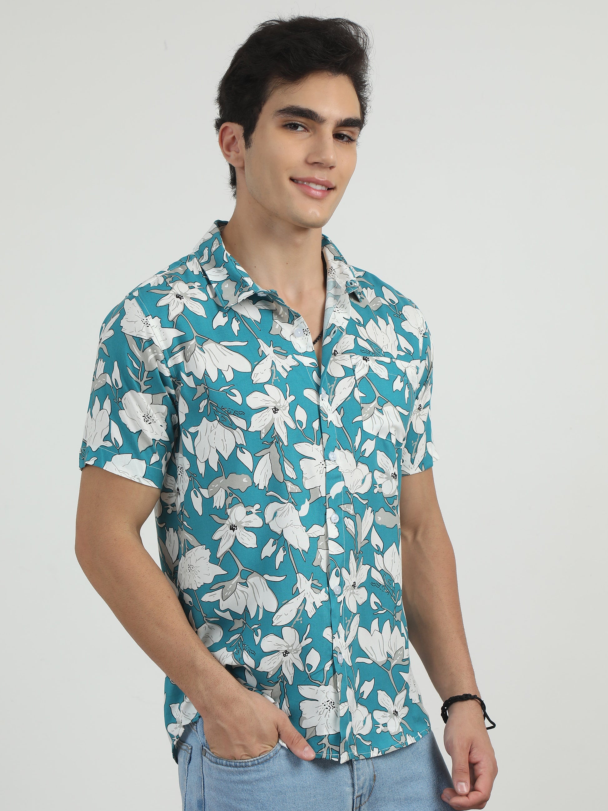  Blue Floral Print Shirt For Men 