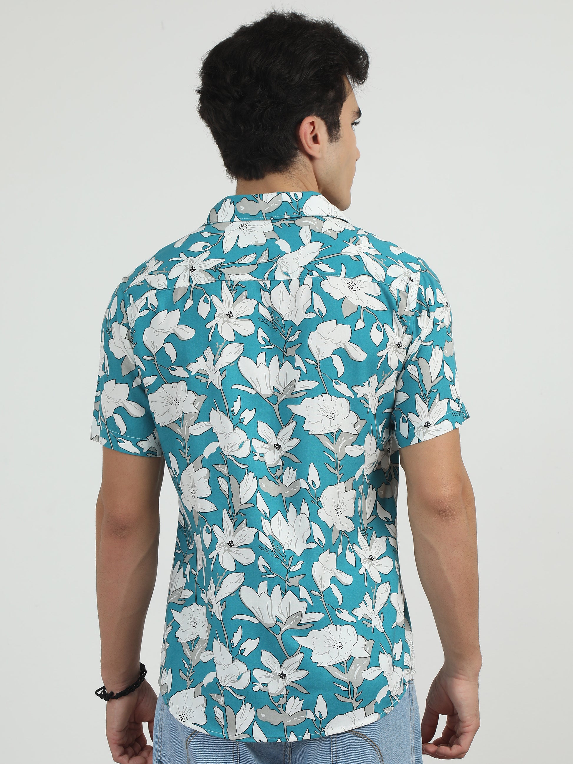  Blue Floral Print Shirt For Men 