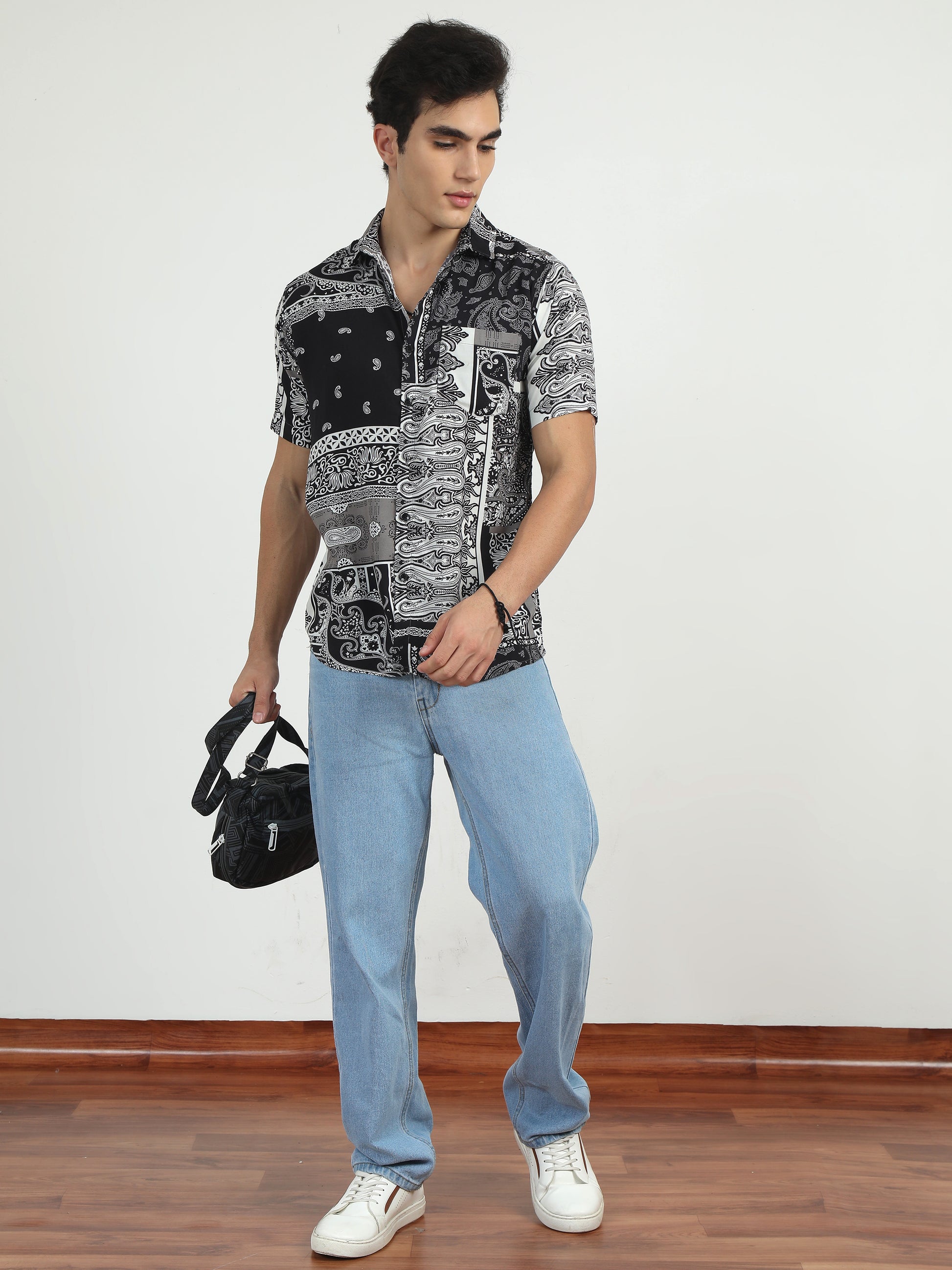 Black Printed Doodle Shirt for men 