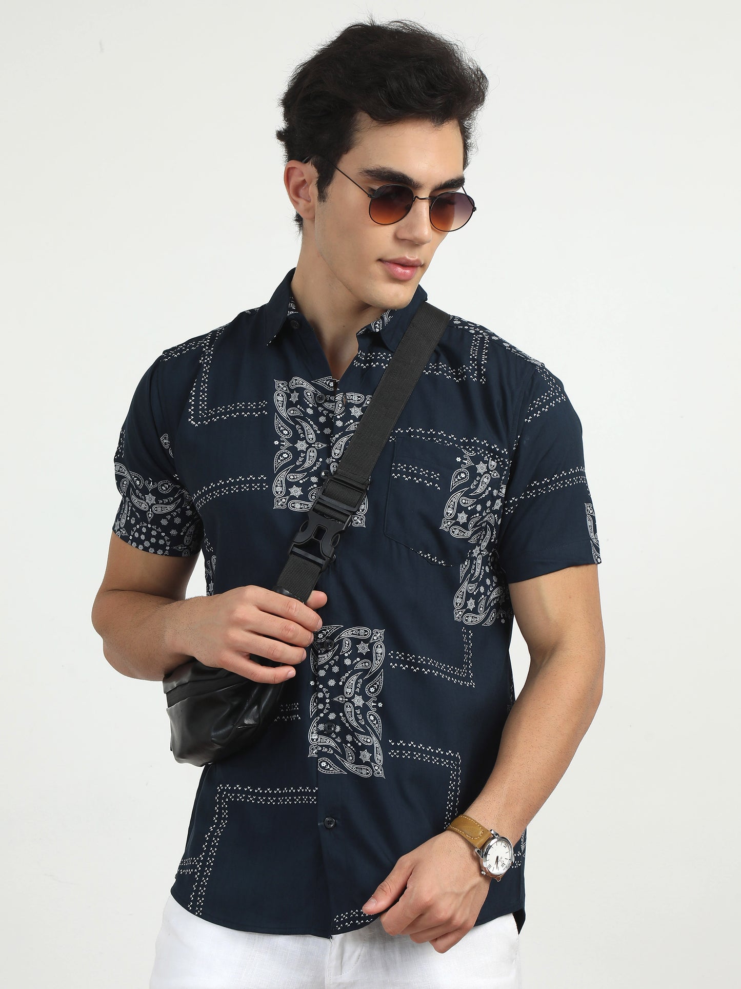 Dark Blue Printed Shirt For Men