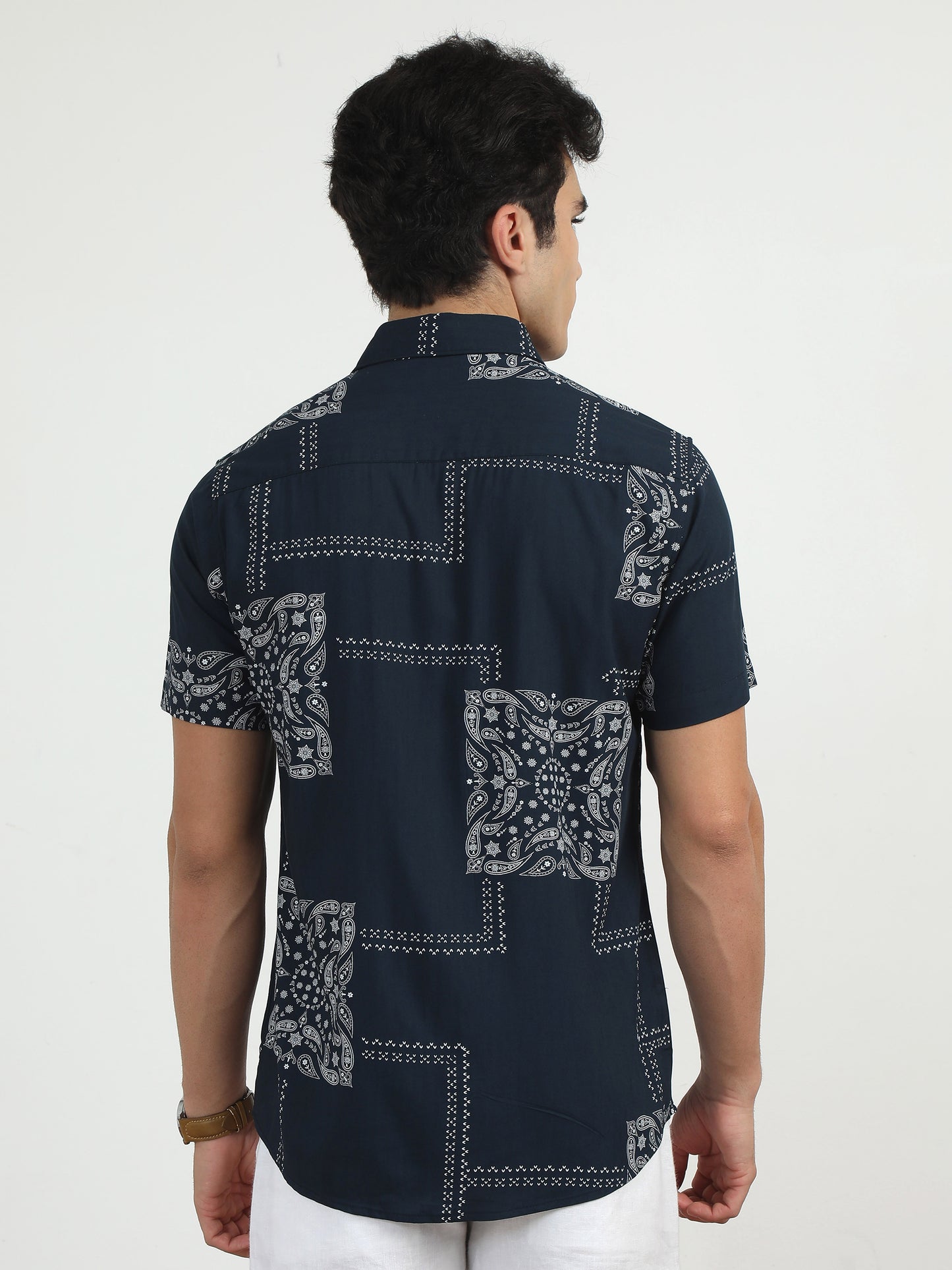 Dark Blue Printed Shirt For Men