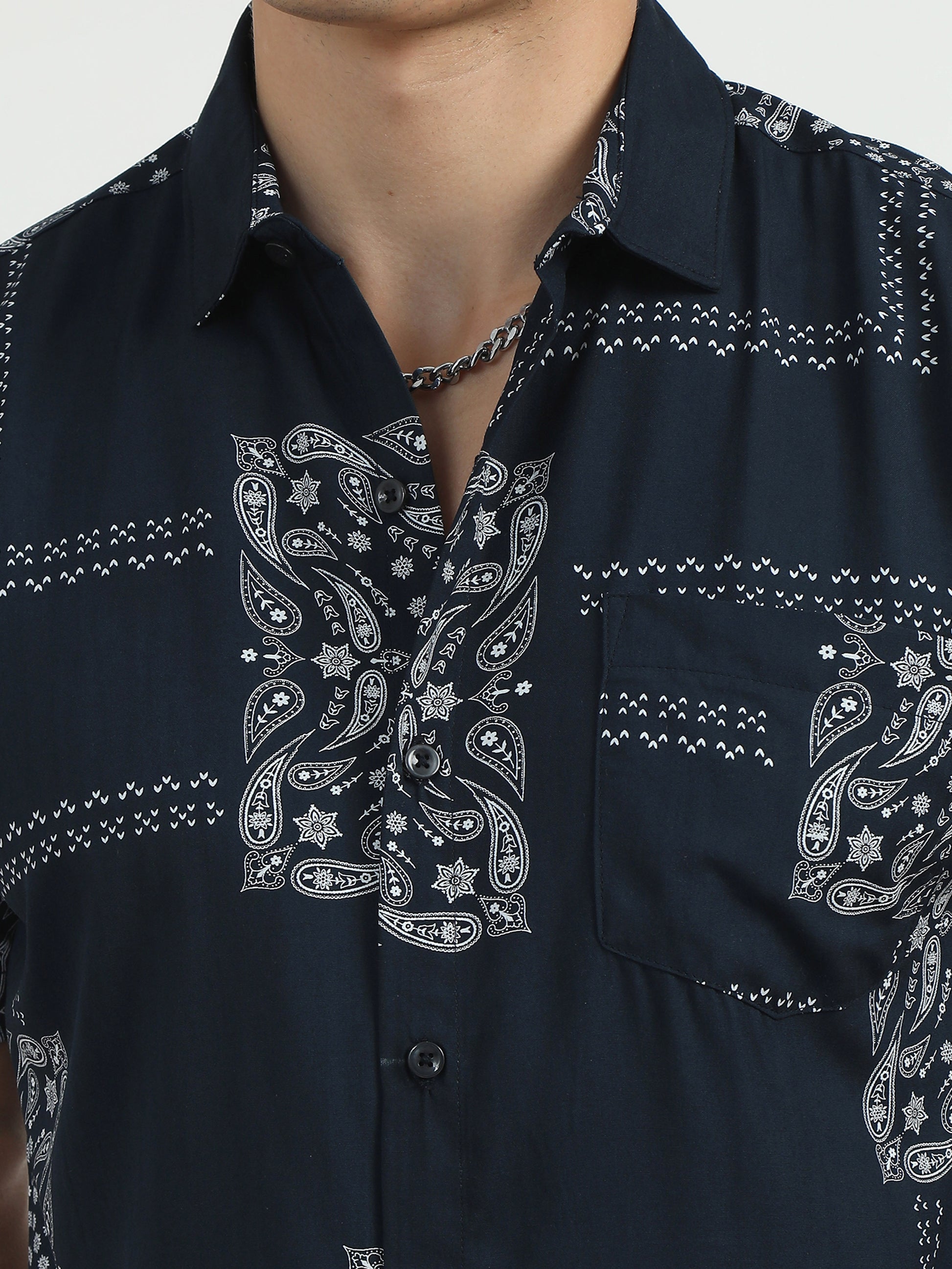 Dark Blue Printed Shirt For Men