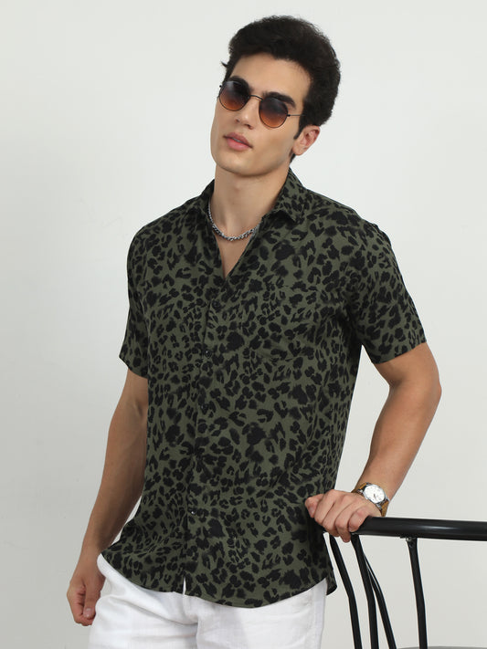 Chita Olive Green Printed Shirt​  for men 