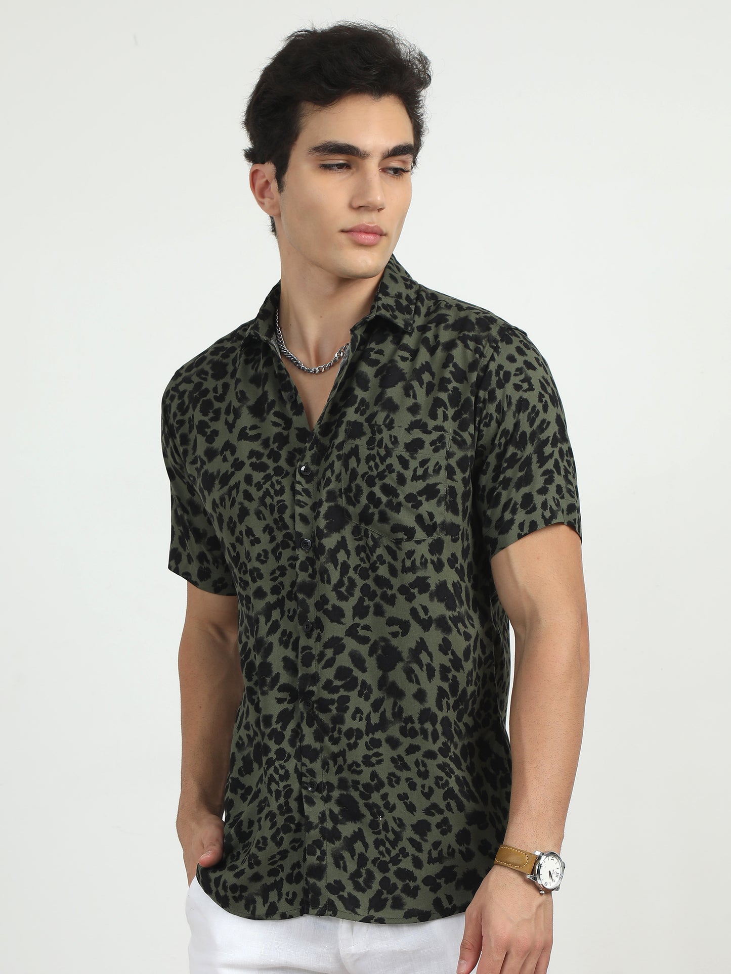 Chita Olive Green Printed Shirt​  for men 