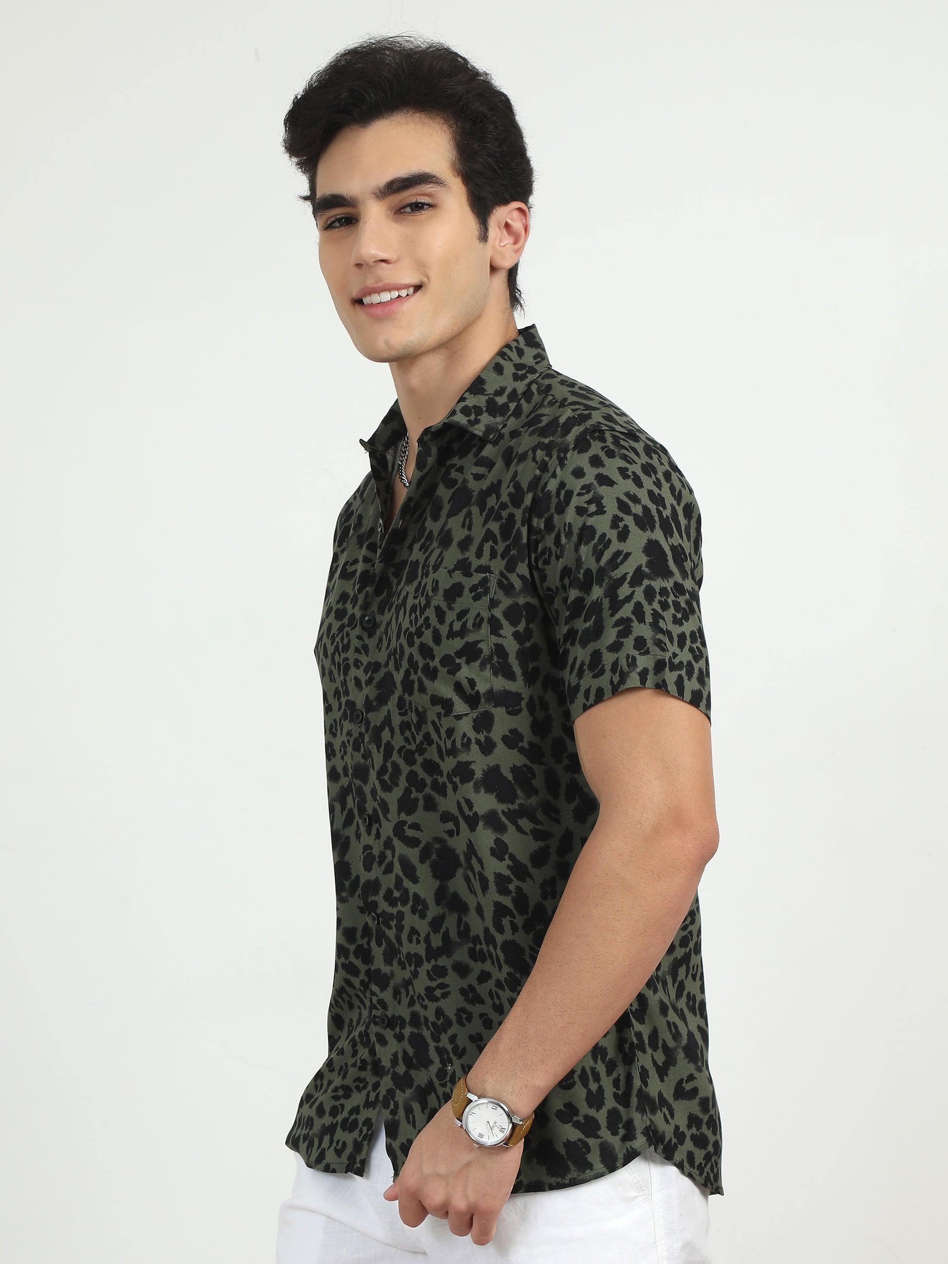 Chita Olive Green Printed Shirt​  for men 