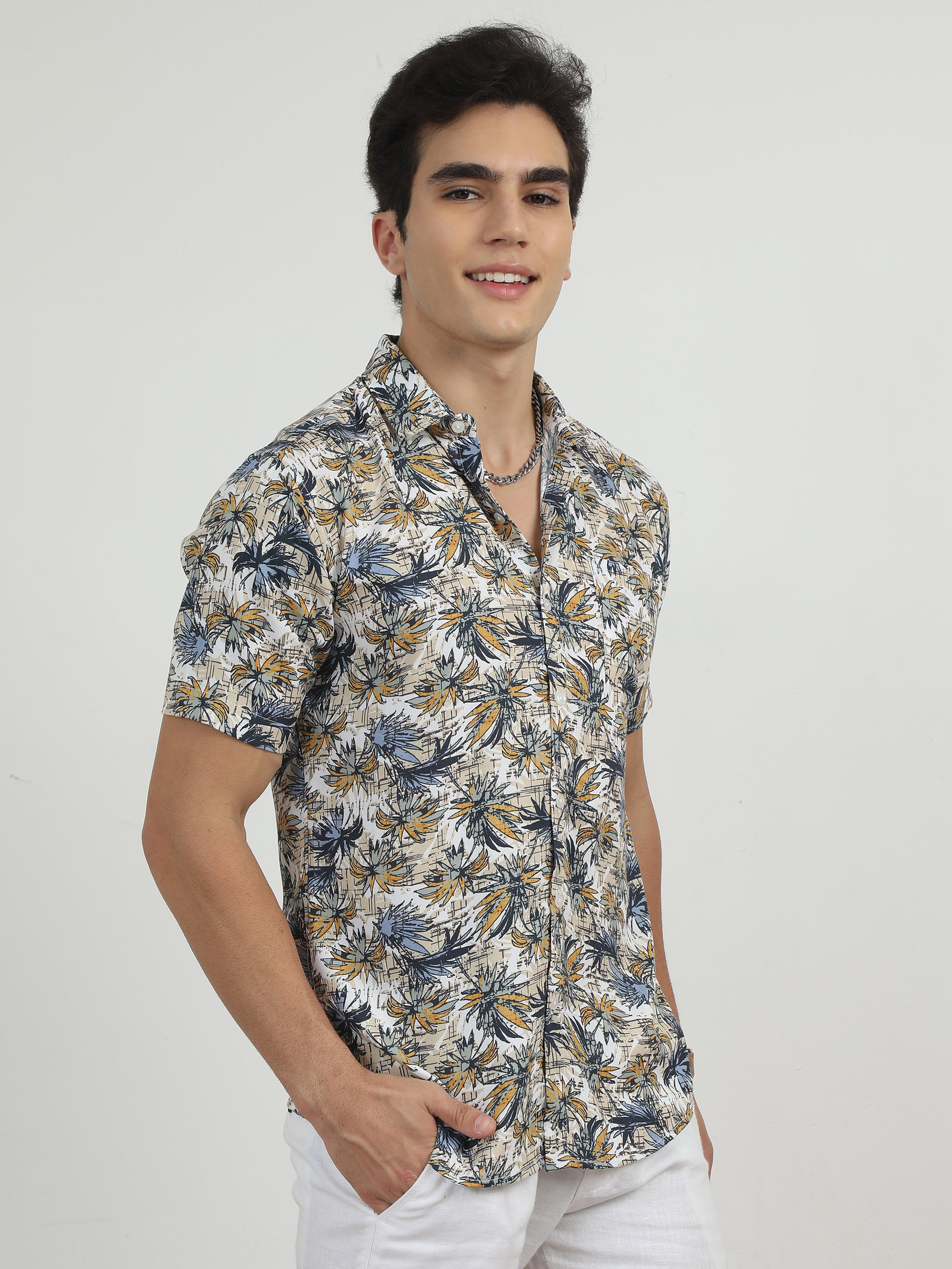  Bush Grey Printed Shirt for Men