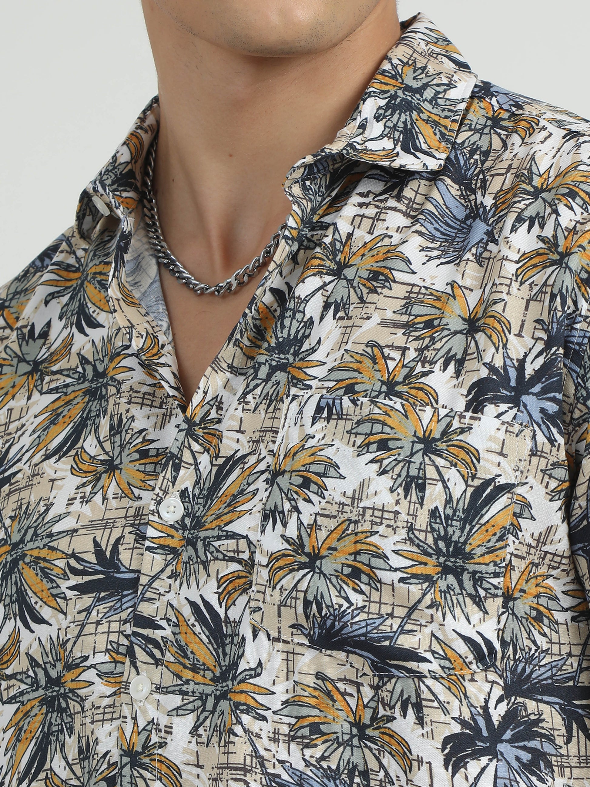  Bush Grey Printed Shirt for Men