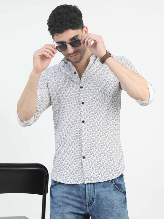 Light Grey printed casual shirts for men