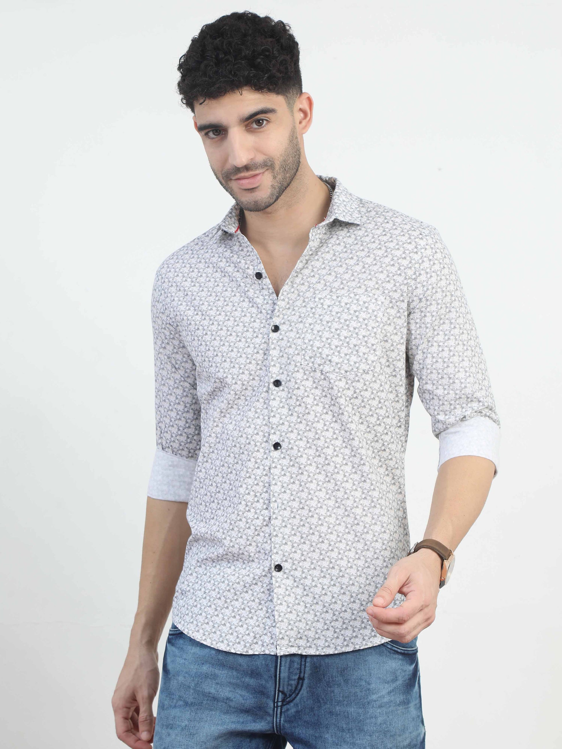 Light Grey printed casual shirts for men