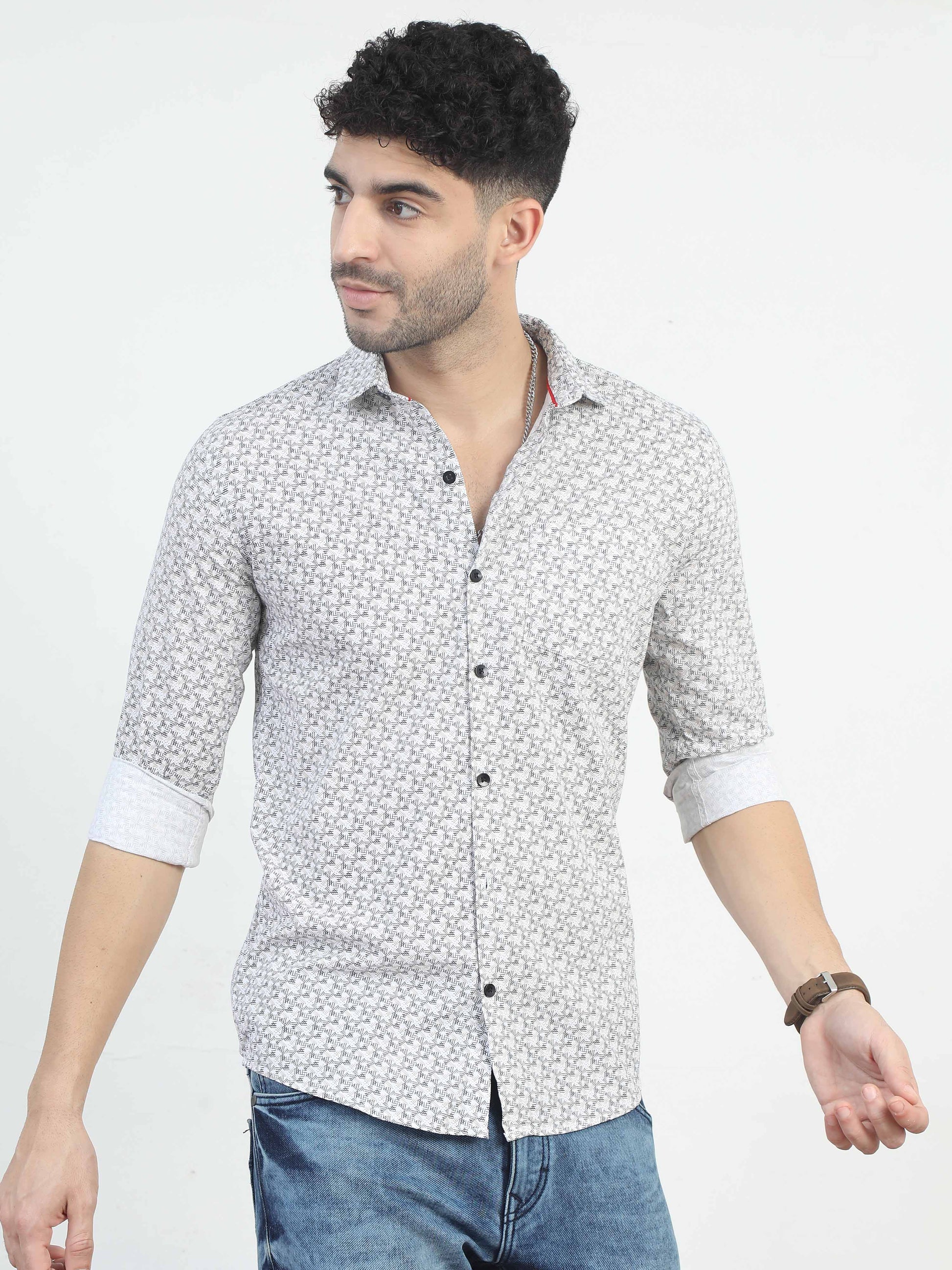 Light Grey printed casual shirts for men