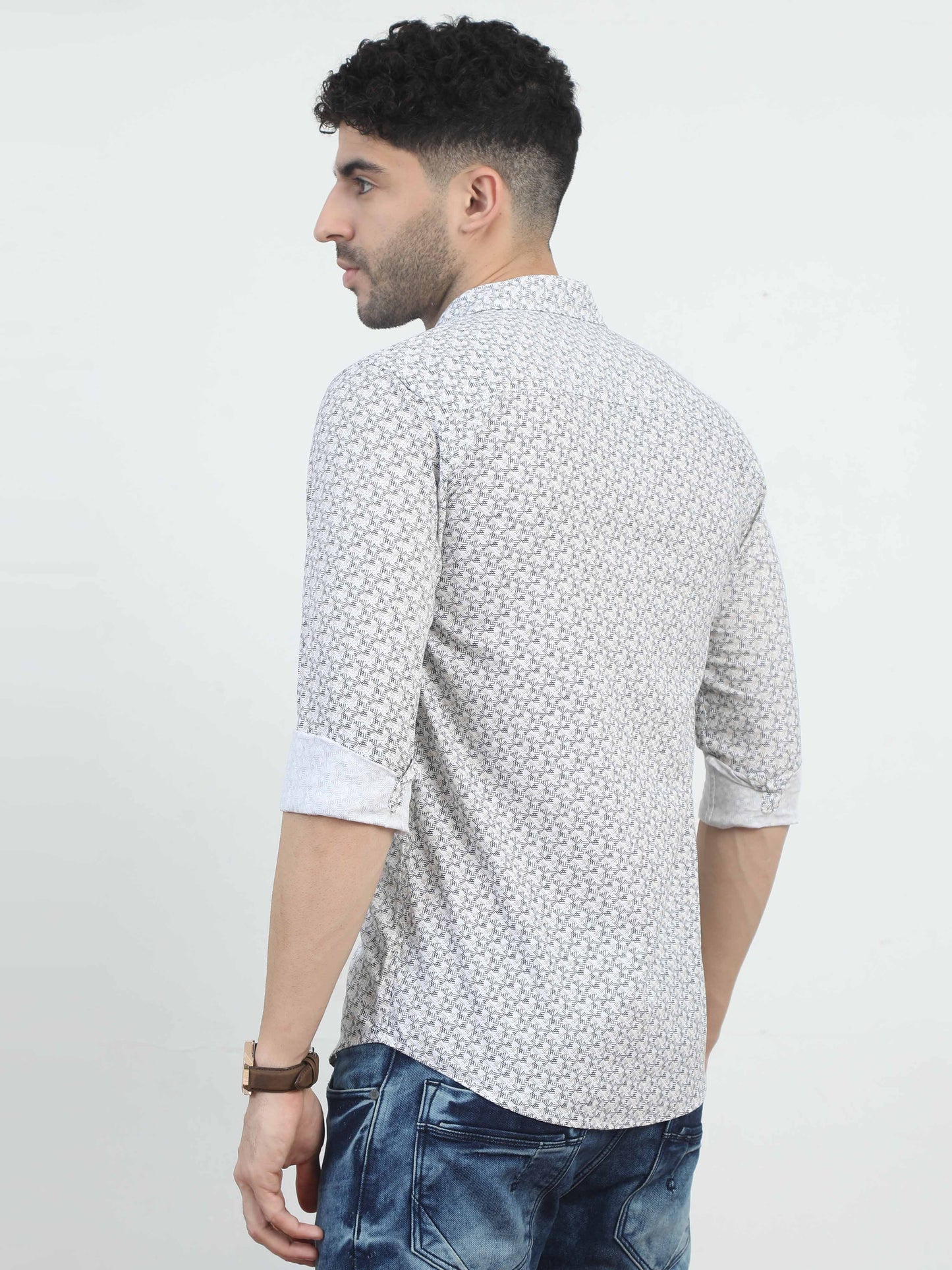 Light Grey printed casual shirts for men