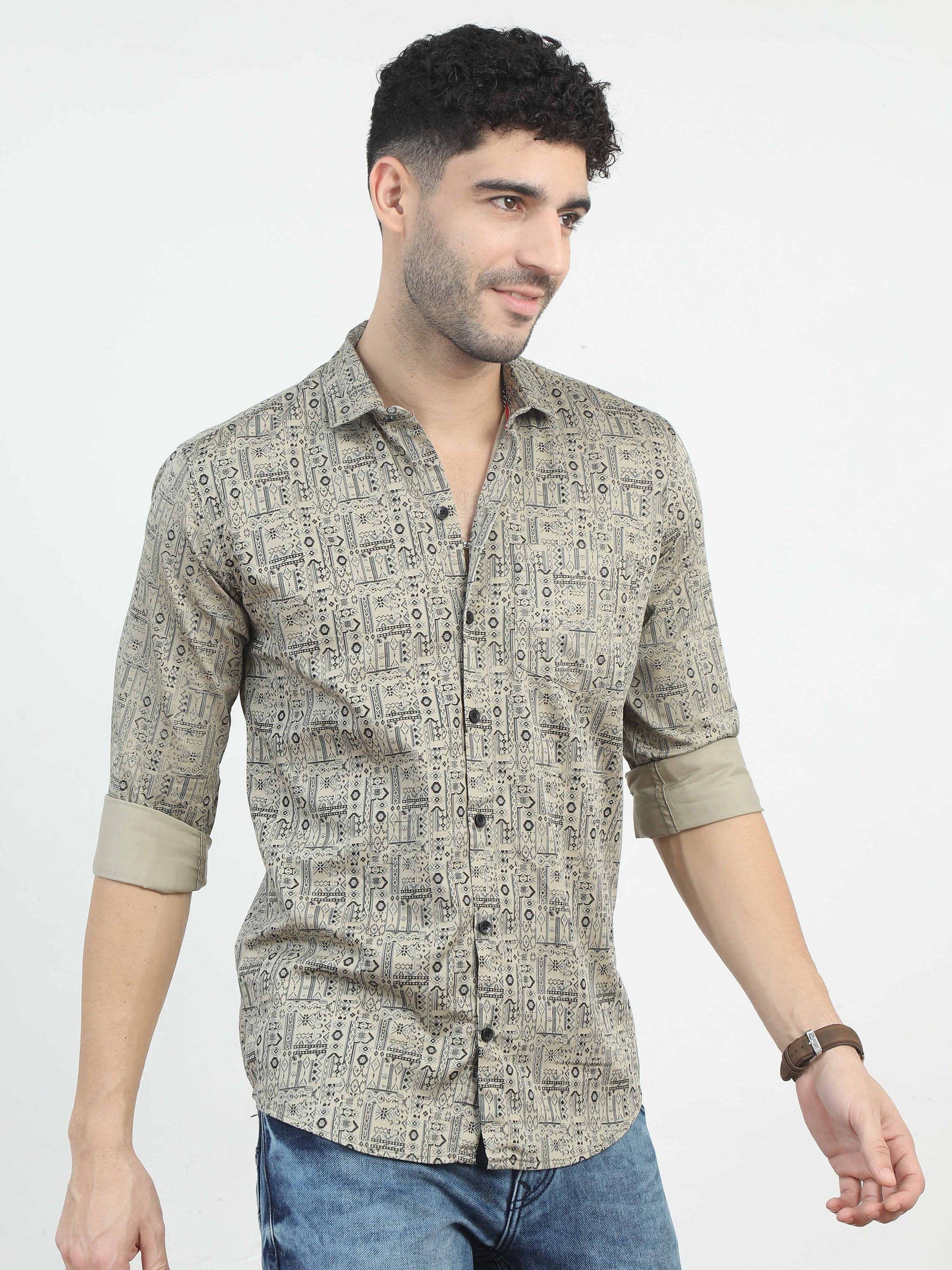 Light khaki shirt Printed for men