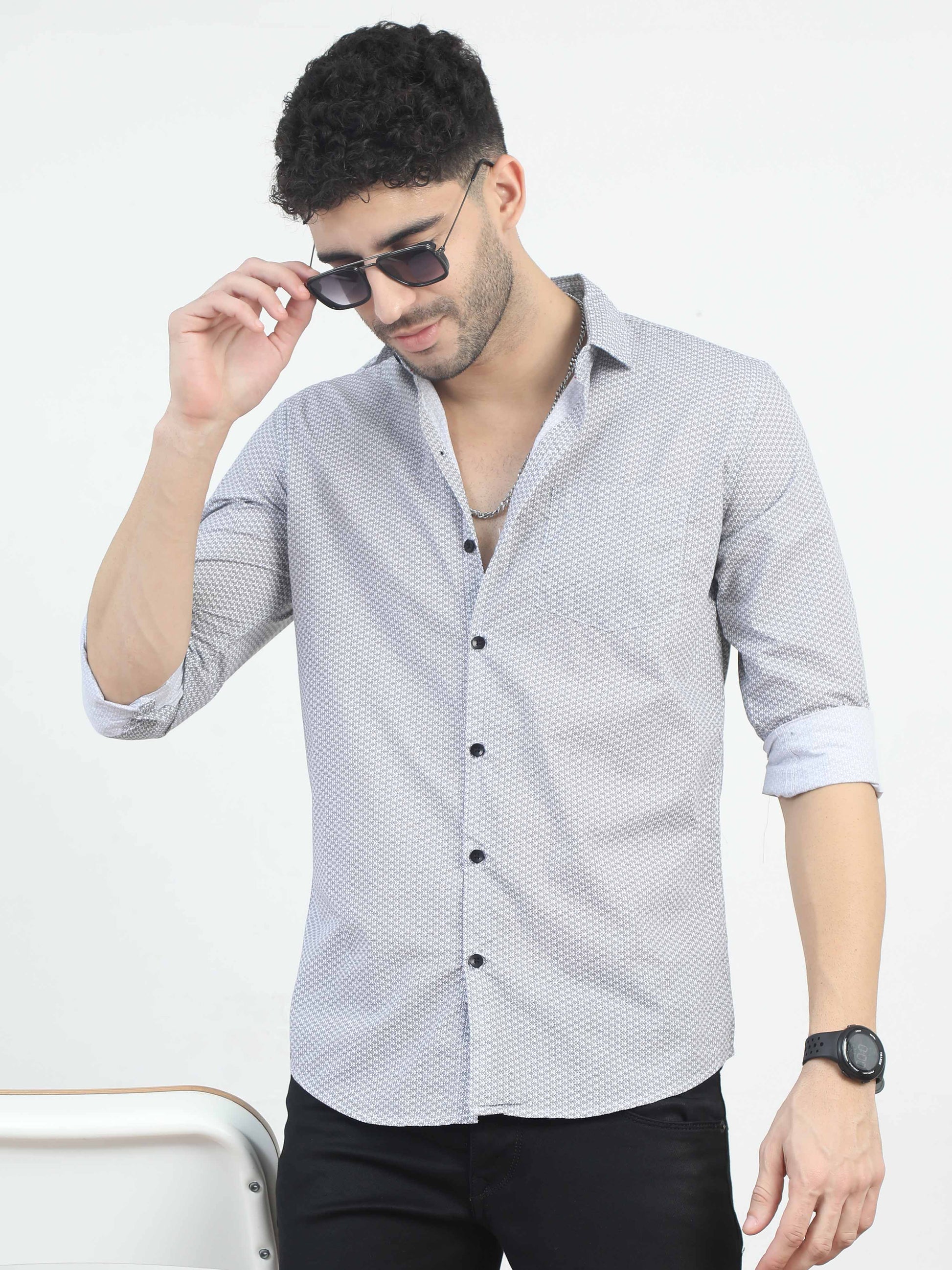 Sea Mist Dotted mens casual printed shirts