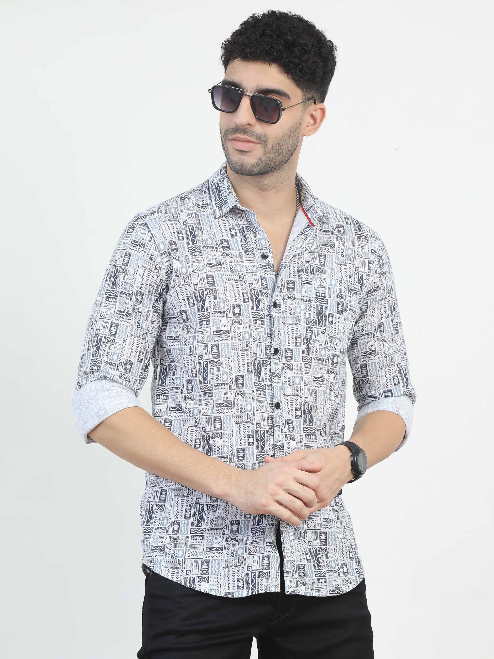 Mist Blue Doodle Print Shirt for men