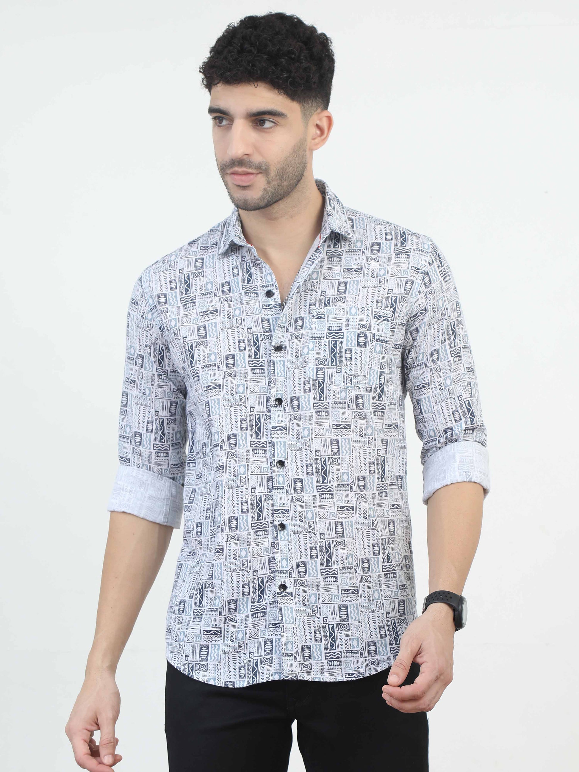 Mist Blue Doodle Print Shirt for men