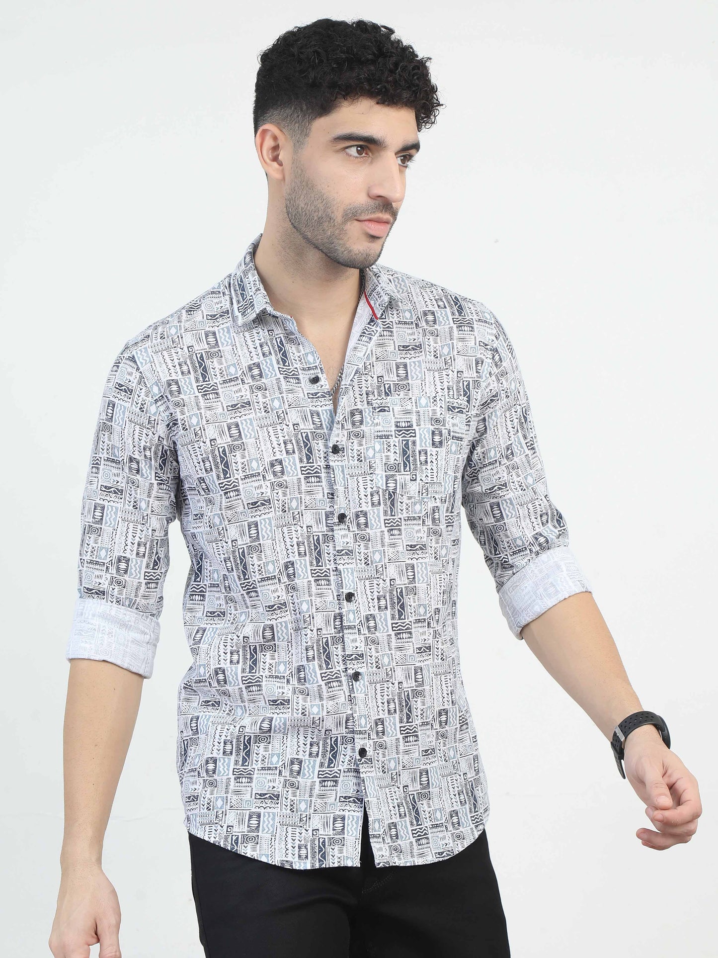 Mist Blue Doodle Print Shirt for men