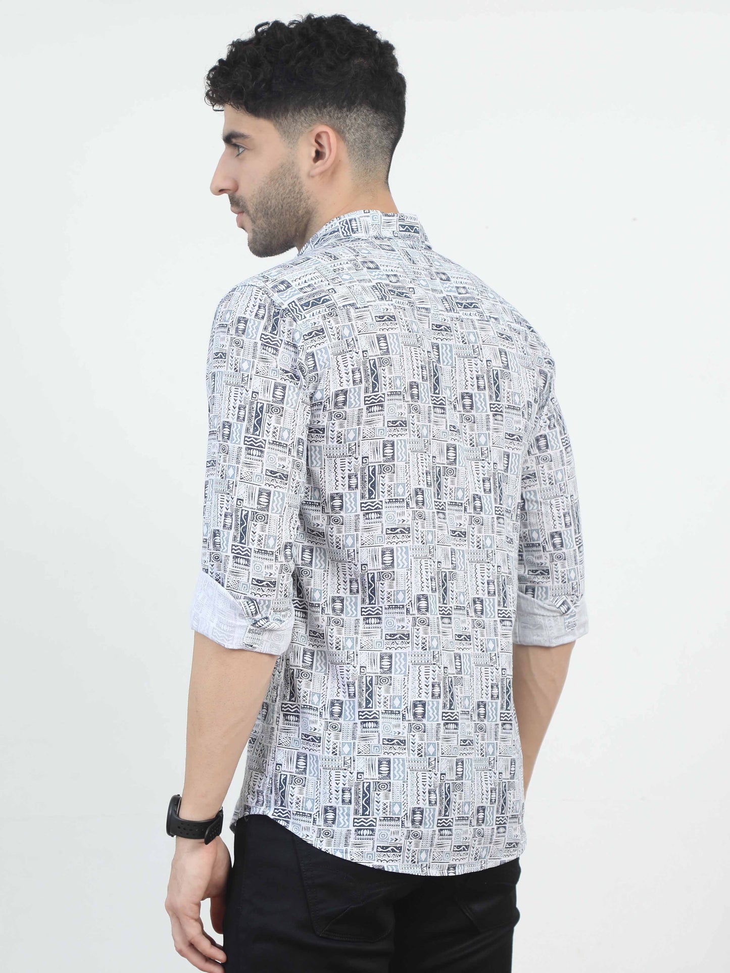 Mist Blue Doodle Print Shirt for men