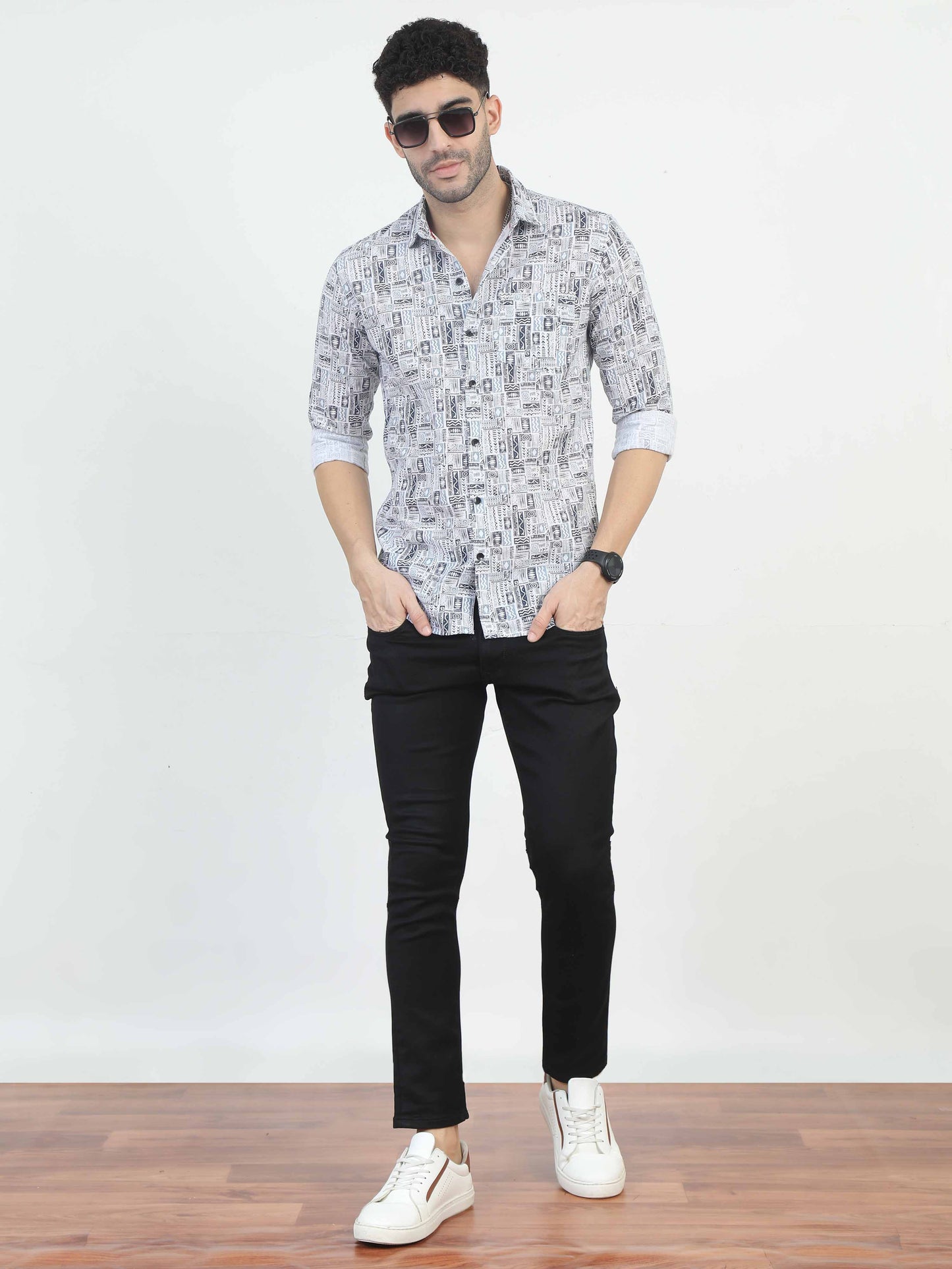 Mist Blue Doodle Print Shirt for men