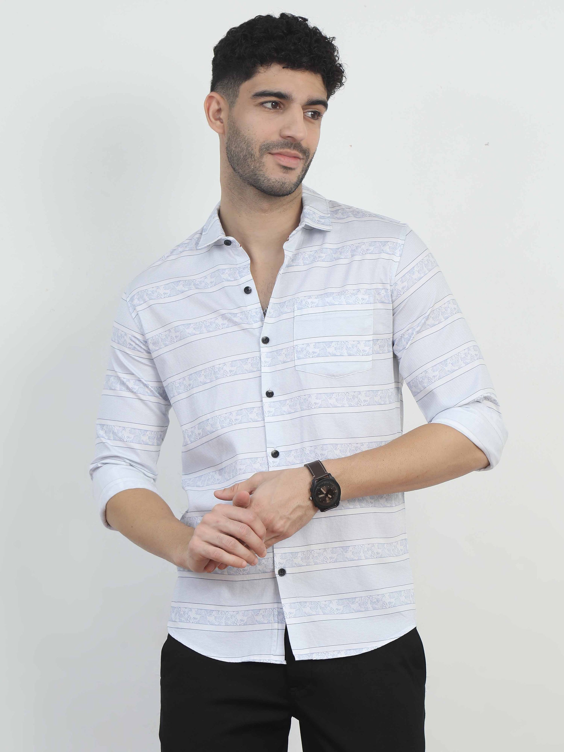 Traditonal Light Blue Printed Shirt for men