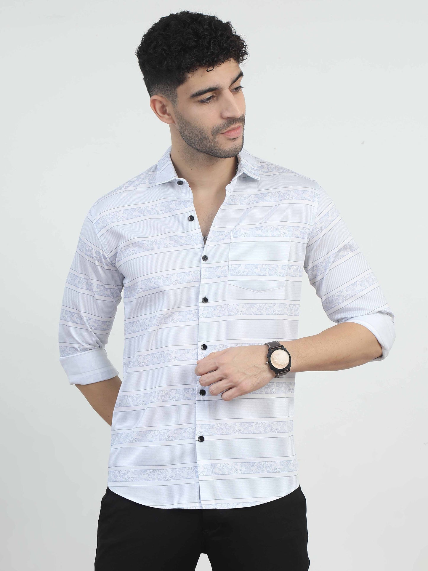 Traditonal Light Blue Printed Shirt for men