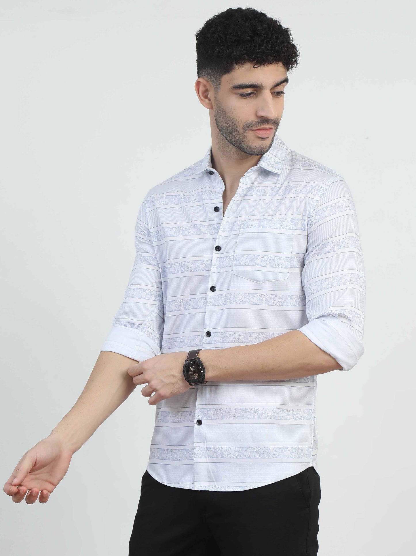 Traditonal Light Blue Printed Shirt for men