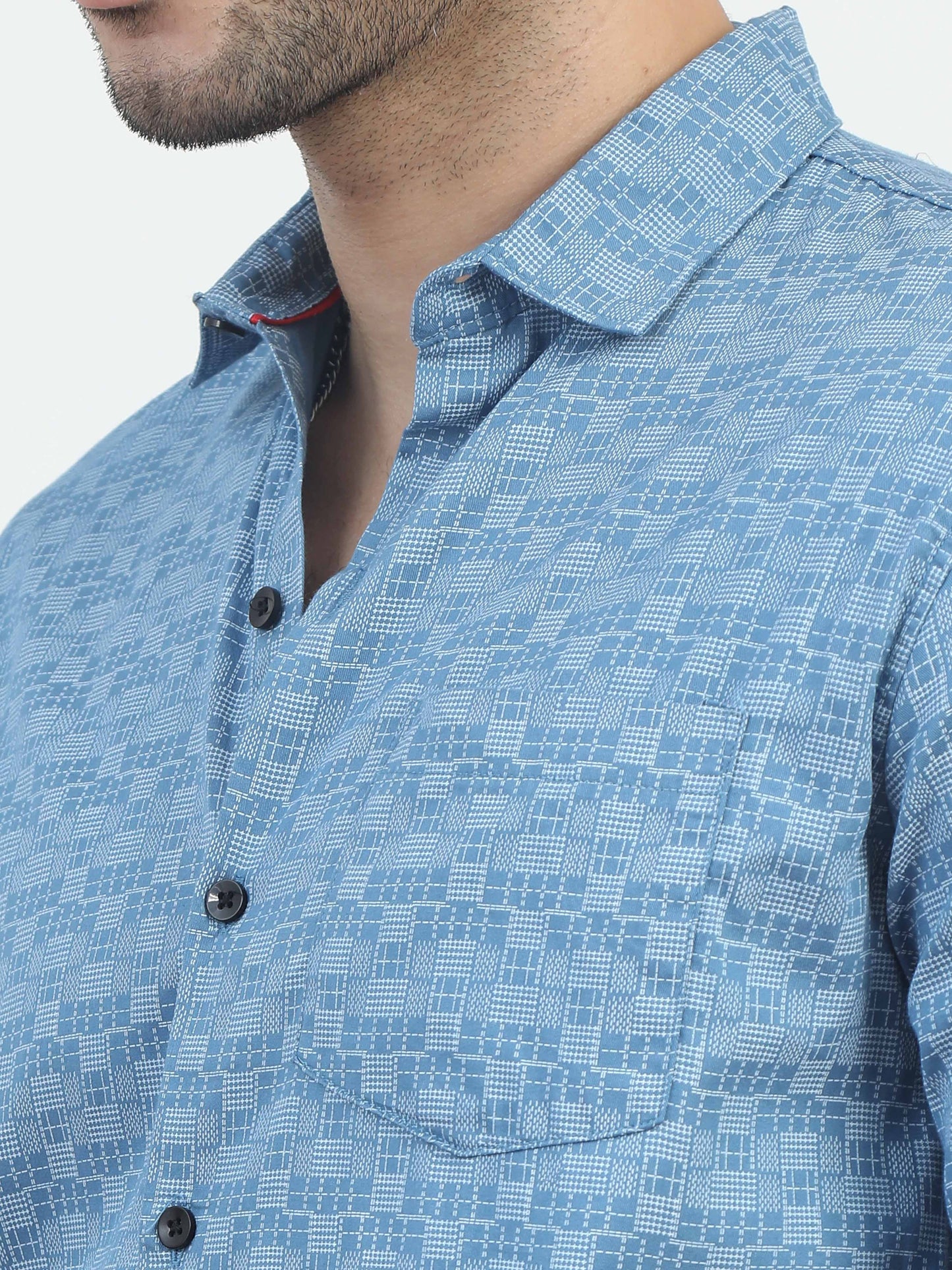 Bright Blue Doodle Printed regular collar shirt men