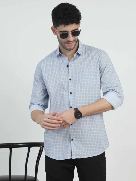 Dull blue printed shirt for men