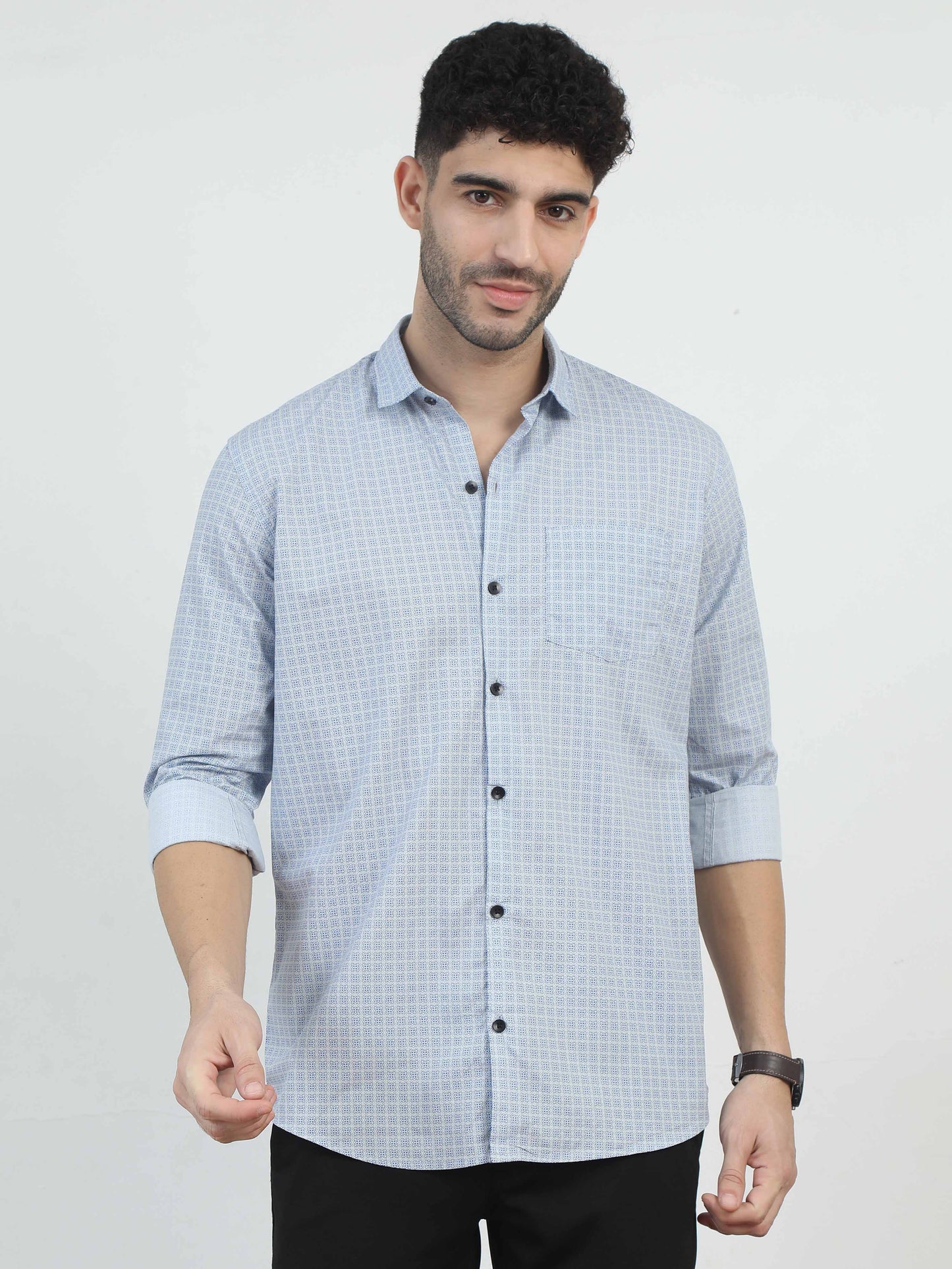 Dull blue printed shirt for men