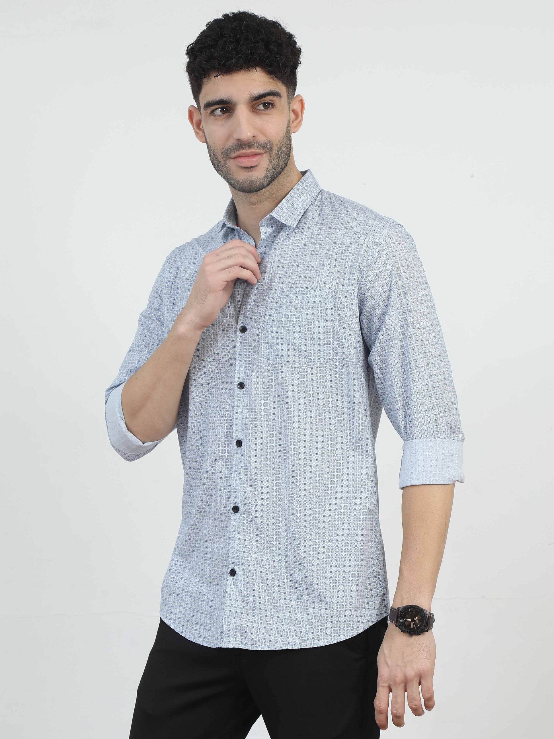 Dull blue printed shirt for men