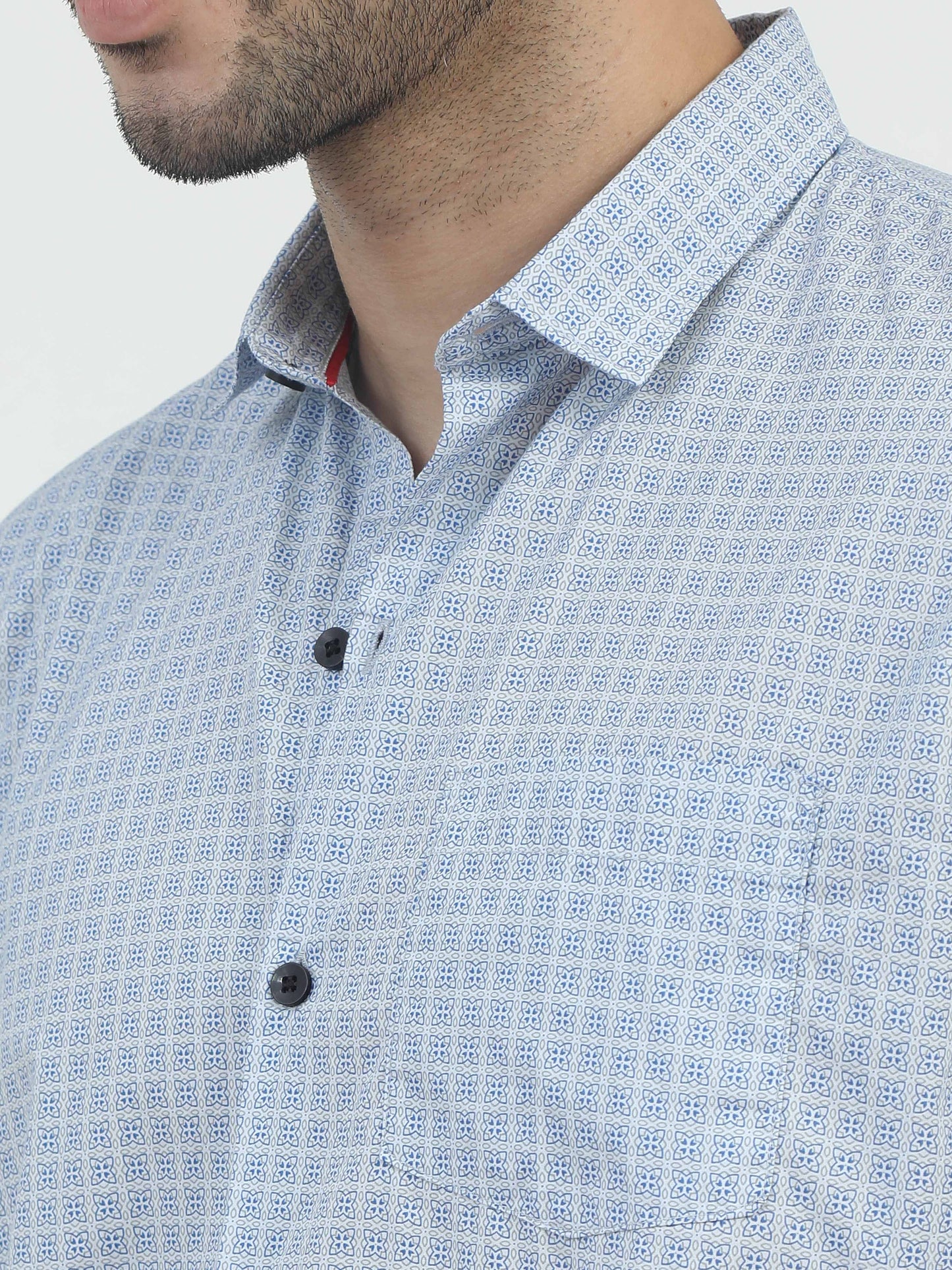 Dull blue printed shirt for men