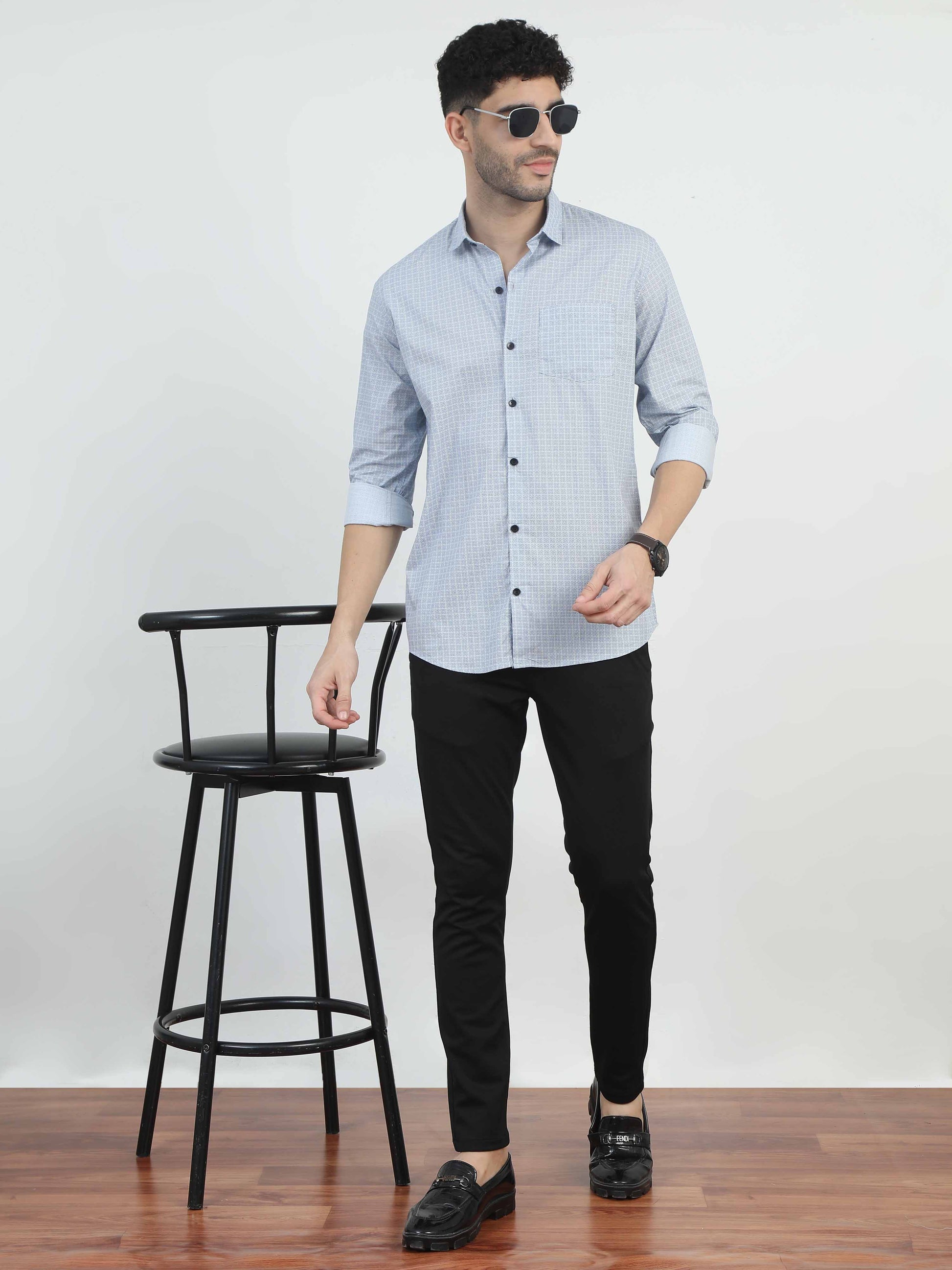 Dull blue printed shirt for men