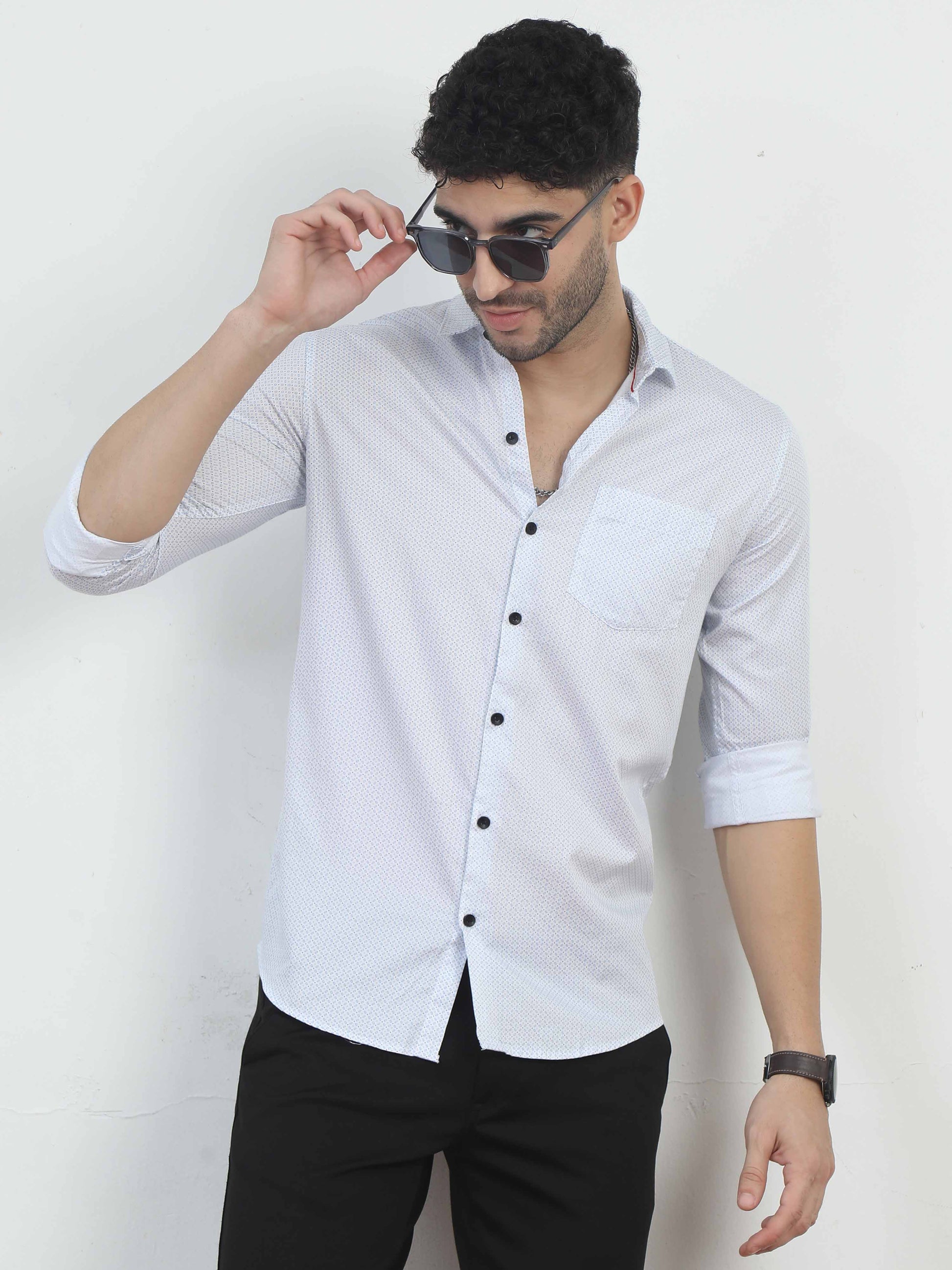 Smoky white printed casual shirt