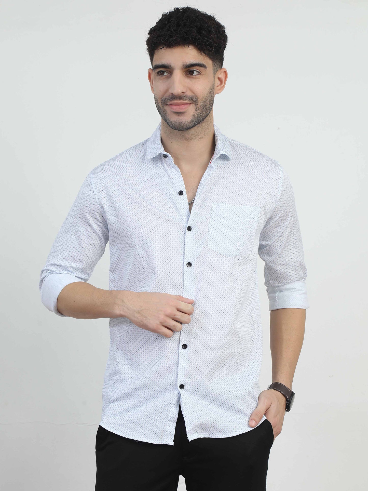 Smoky white printed casual shirt