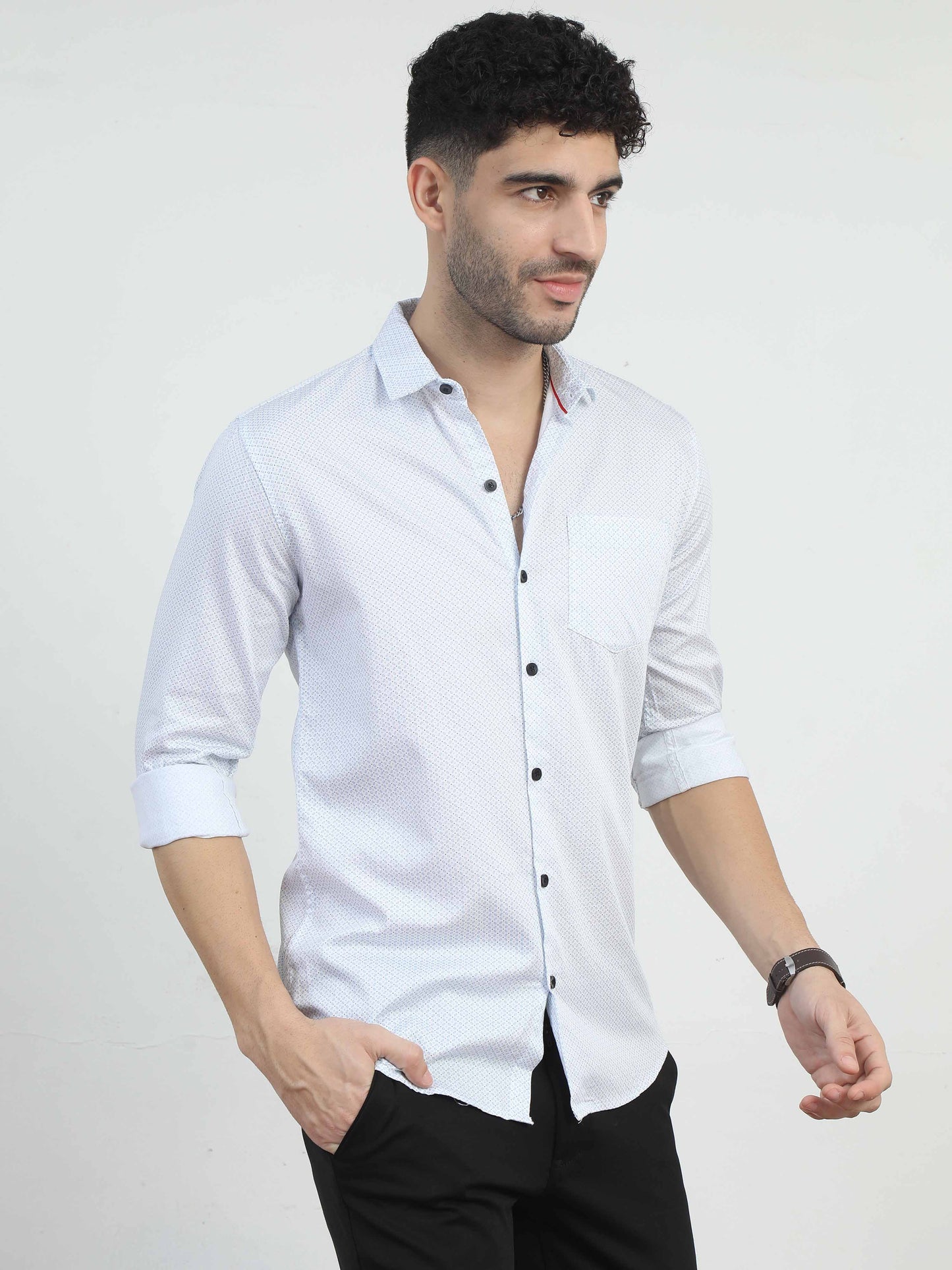 Smoky white printed casual shirt