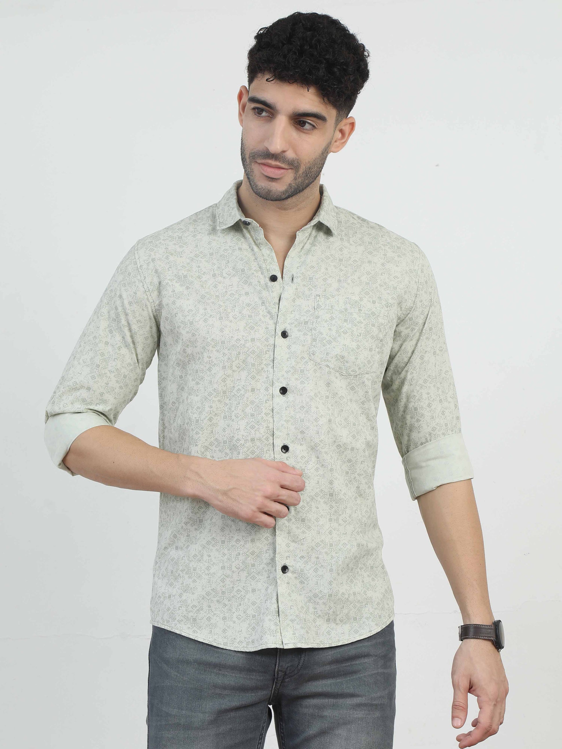 Pistachio Leaves printed shirts full sleeves for men