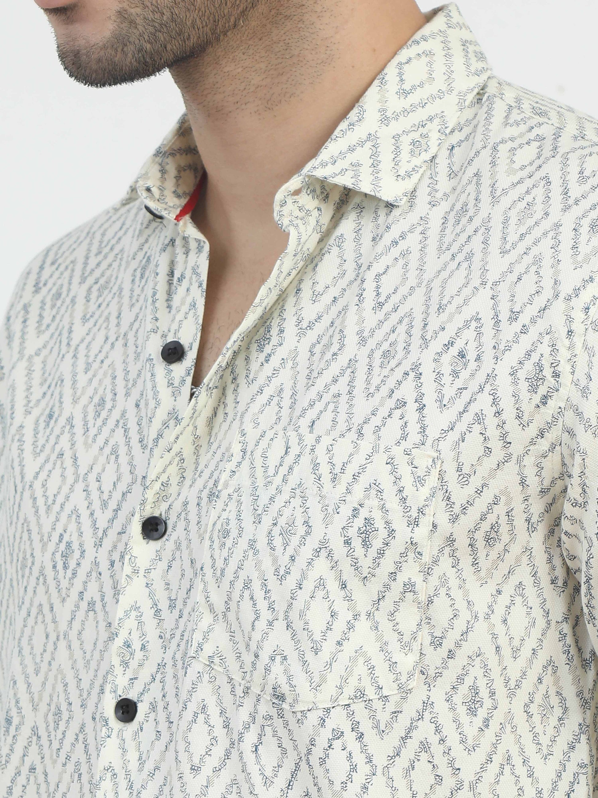 Pale Yellow Diamonds full sleeve printed shirts for men