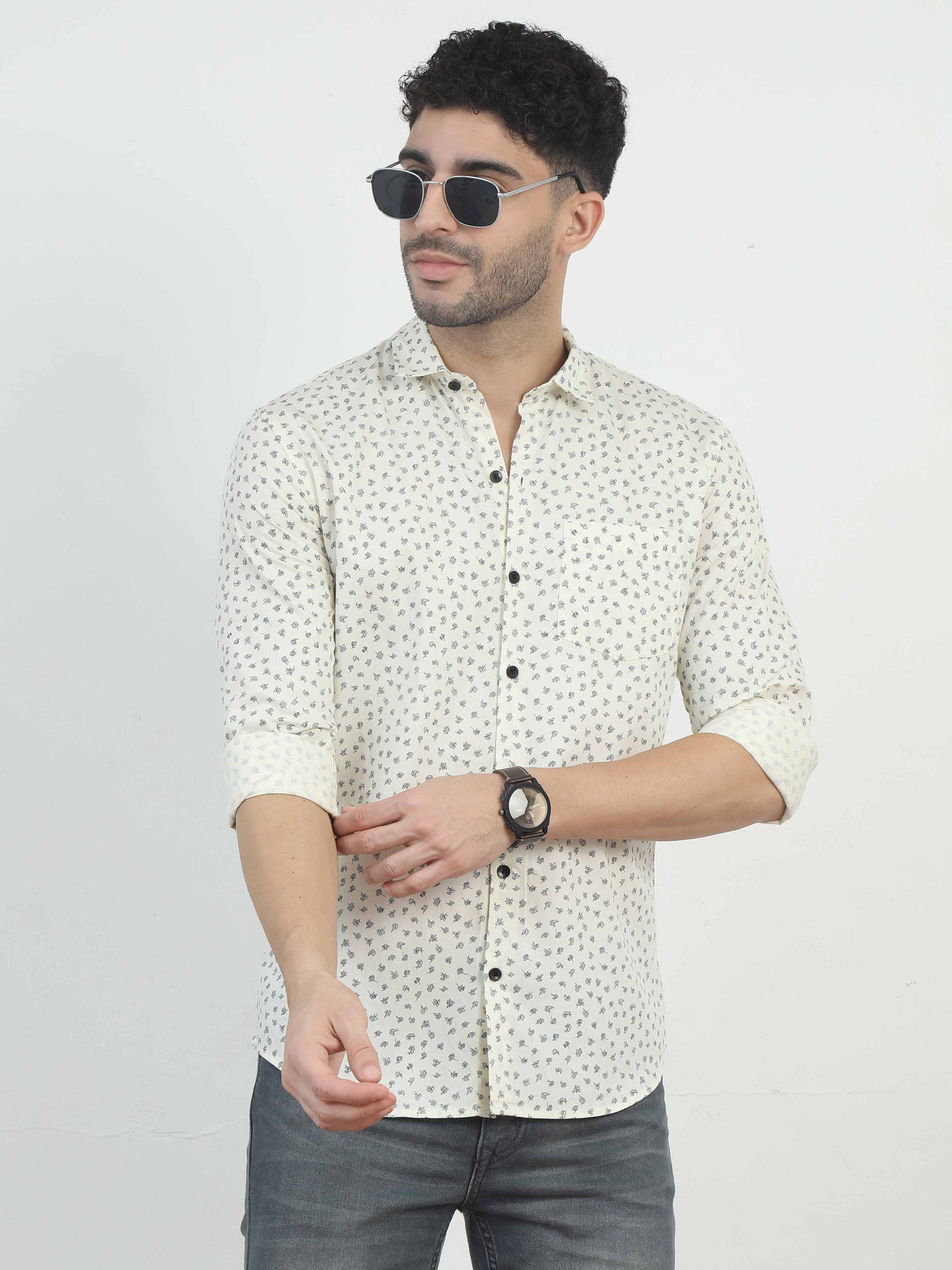 Smoky White abstract art shirt for men