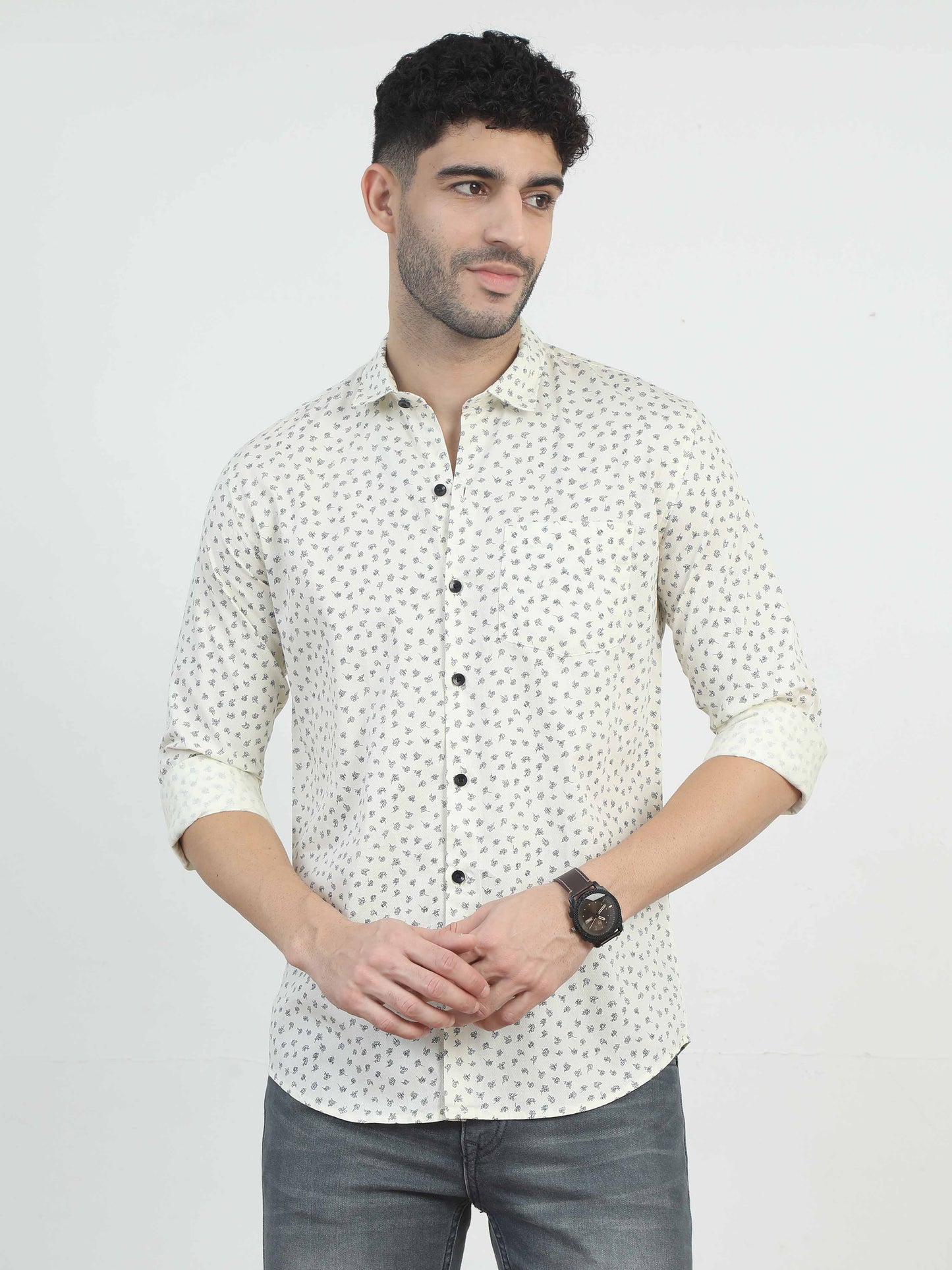 Smoky White abstract art shirt for men