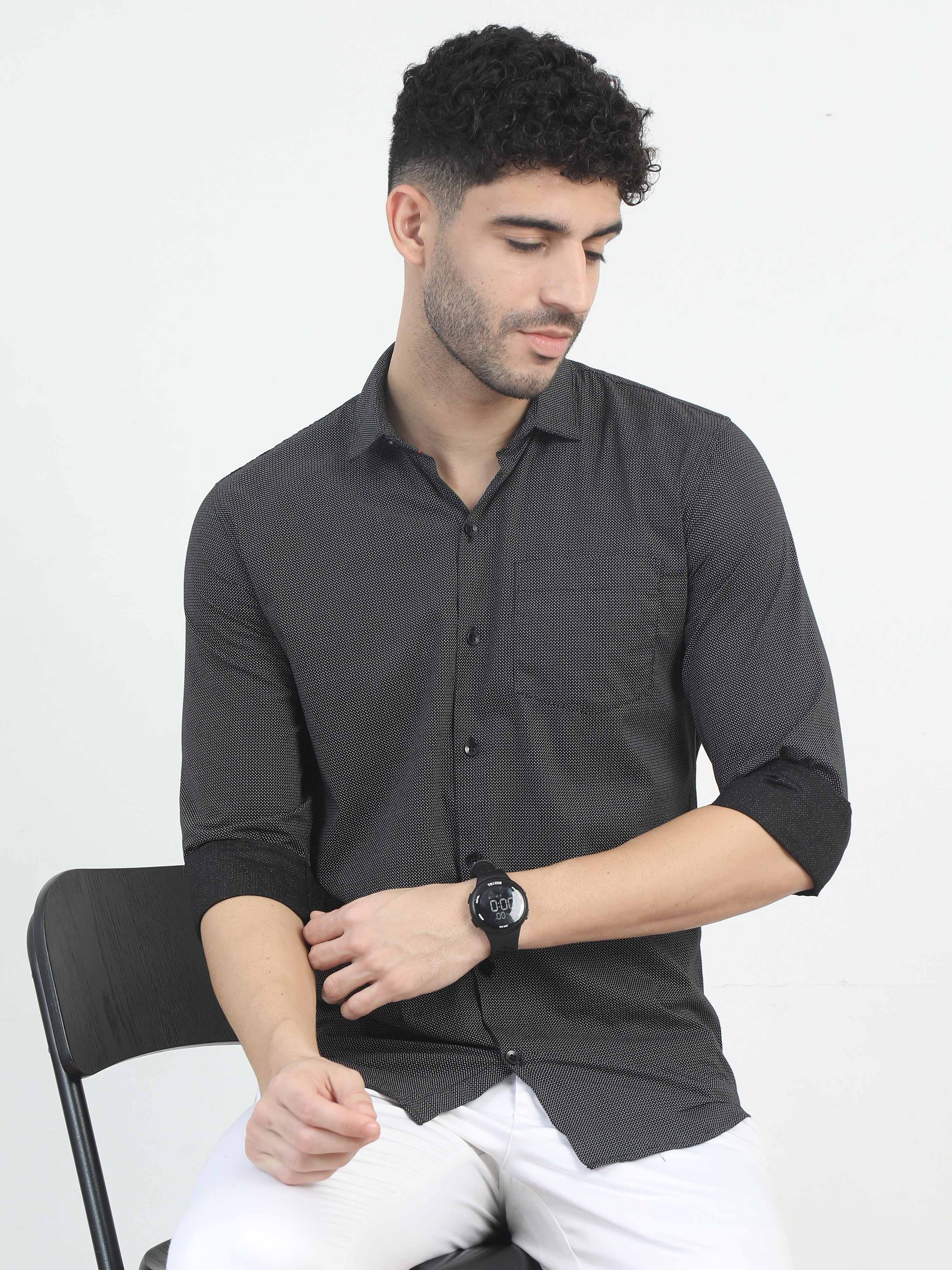 Dark Grey Doodle full sleeves printed shirt for men