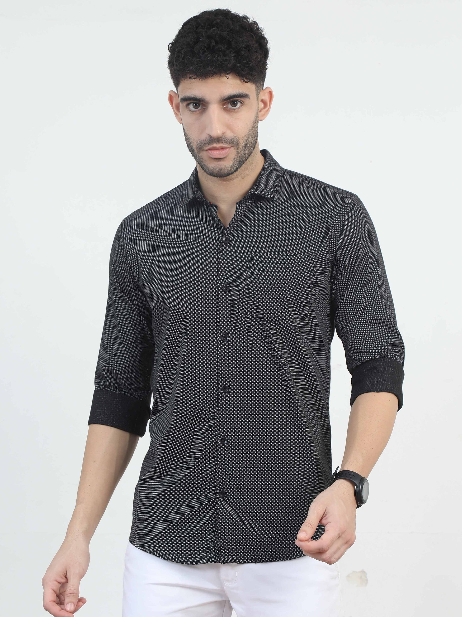 Dark Grey Doodle full sleeves printed shirt for men