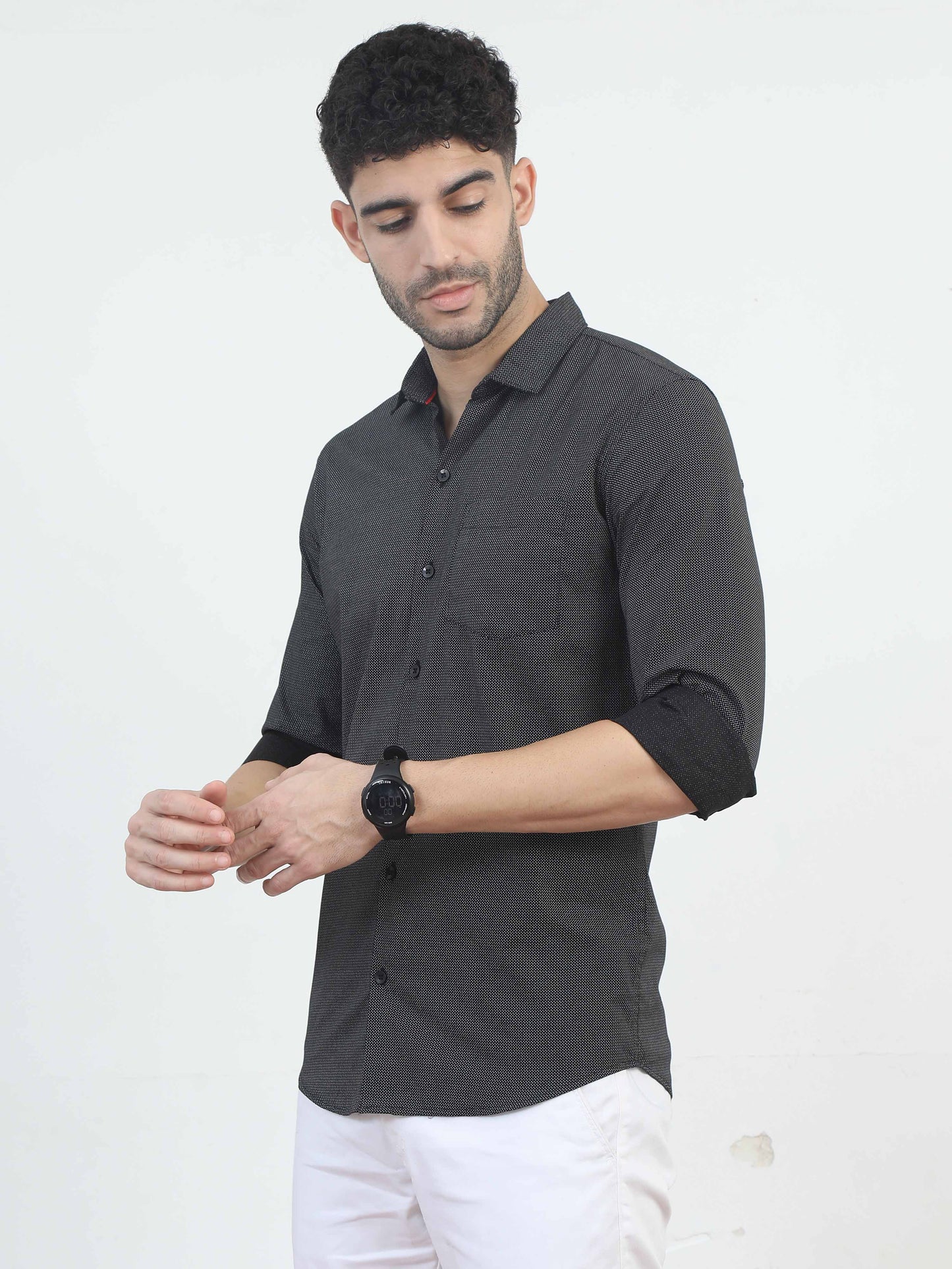 Dark Grey Doodle full sleeves printed shirt for men