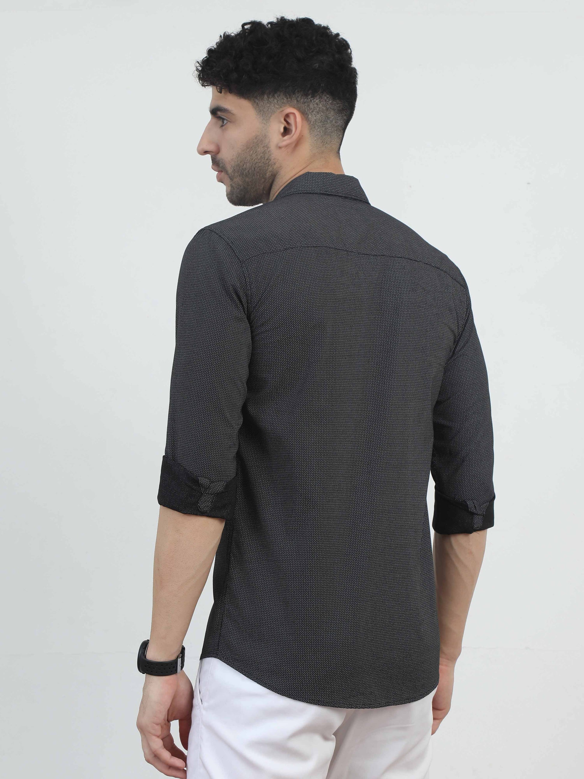 Dark Grey Doodle full sleeves printed shirt for men