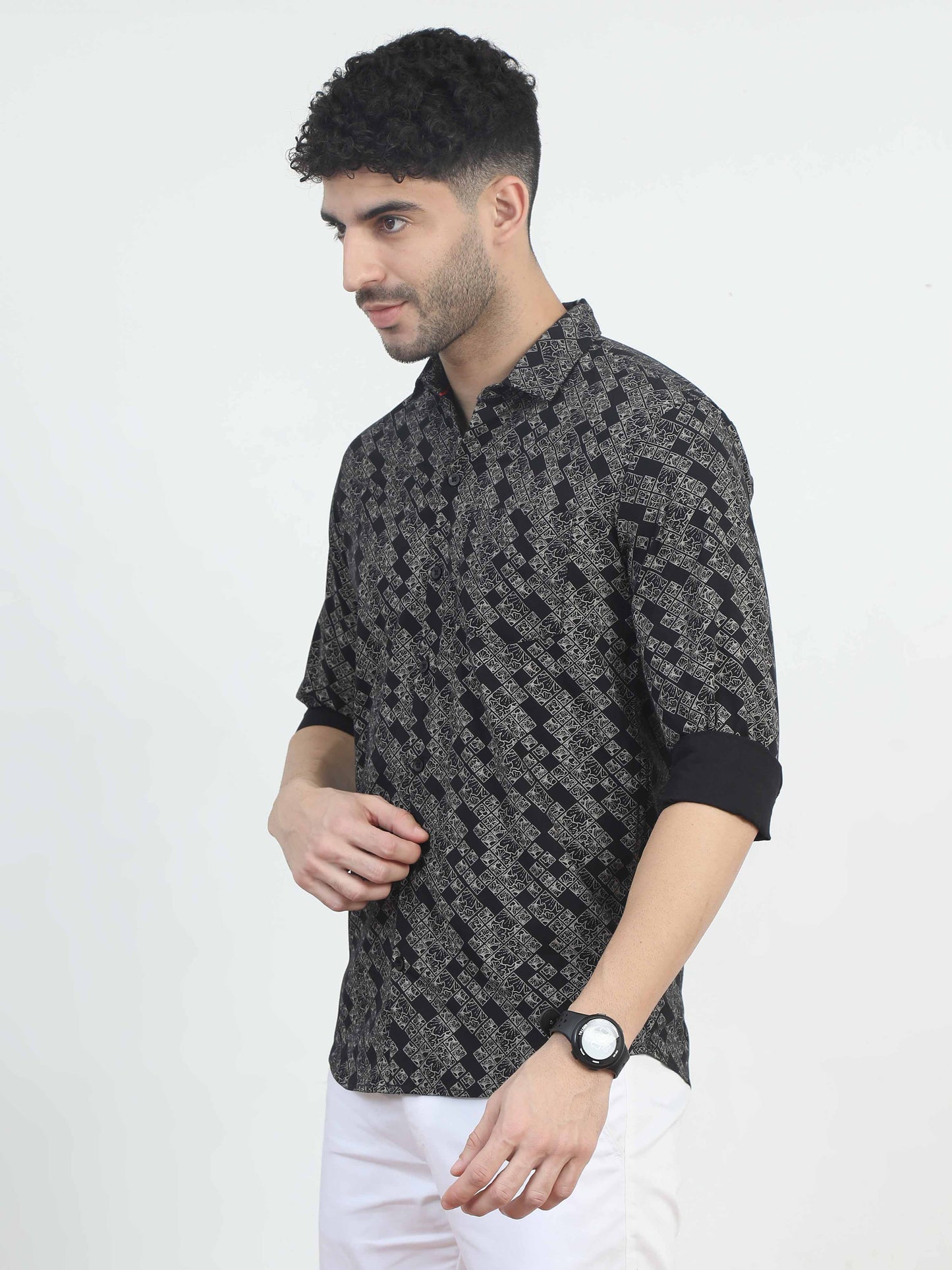 Rectangle black floral printed shirt for men