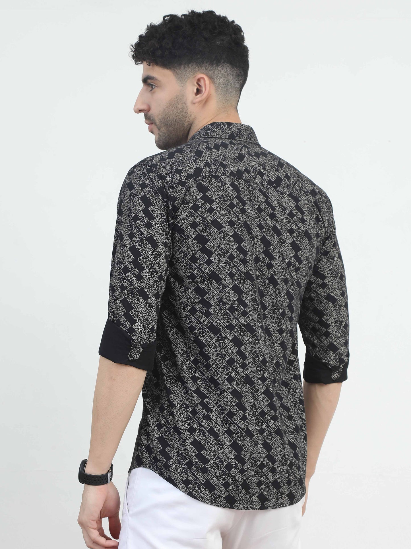 Rectangle black floral printed shirt for men