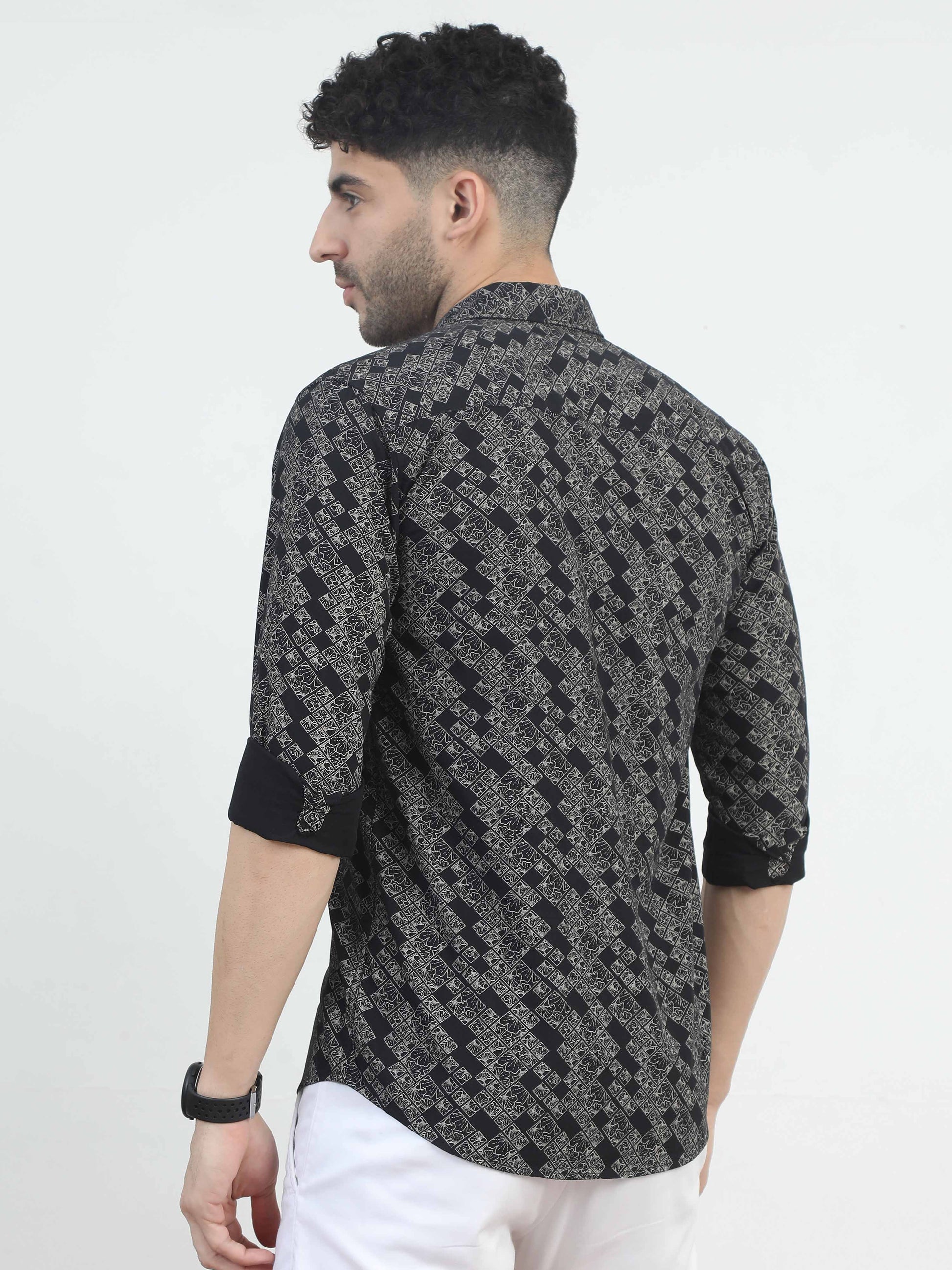 Rectangle black floral printed shirt for men