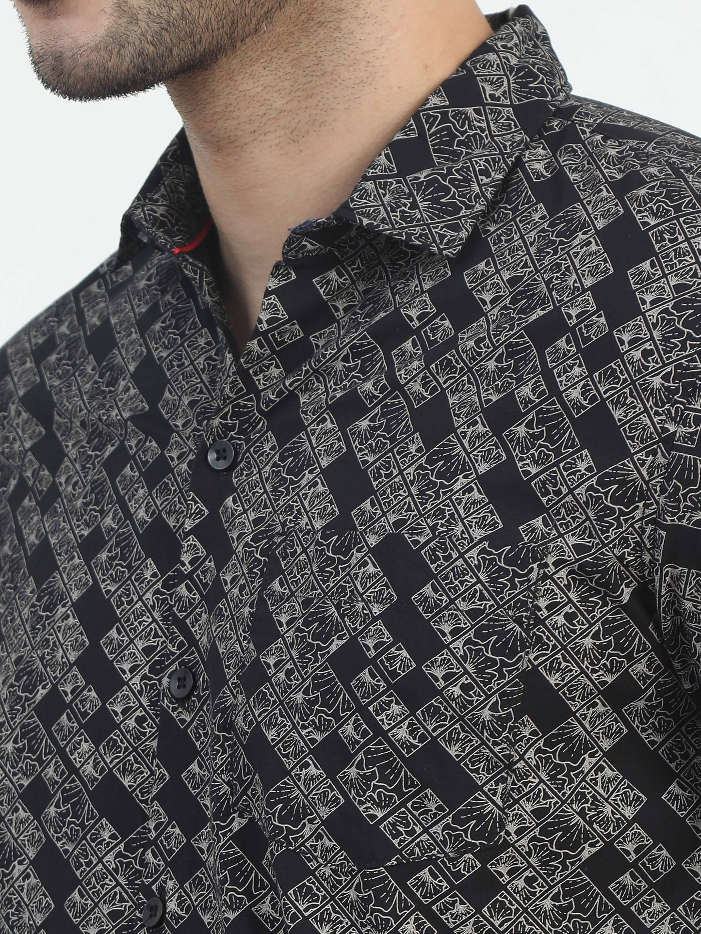 Rectangle black floral printed shirt for men