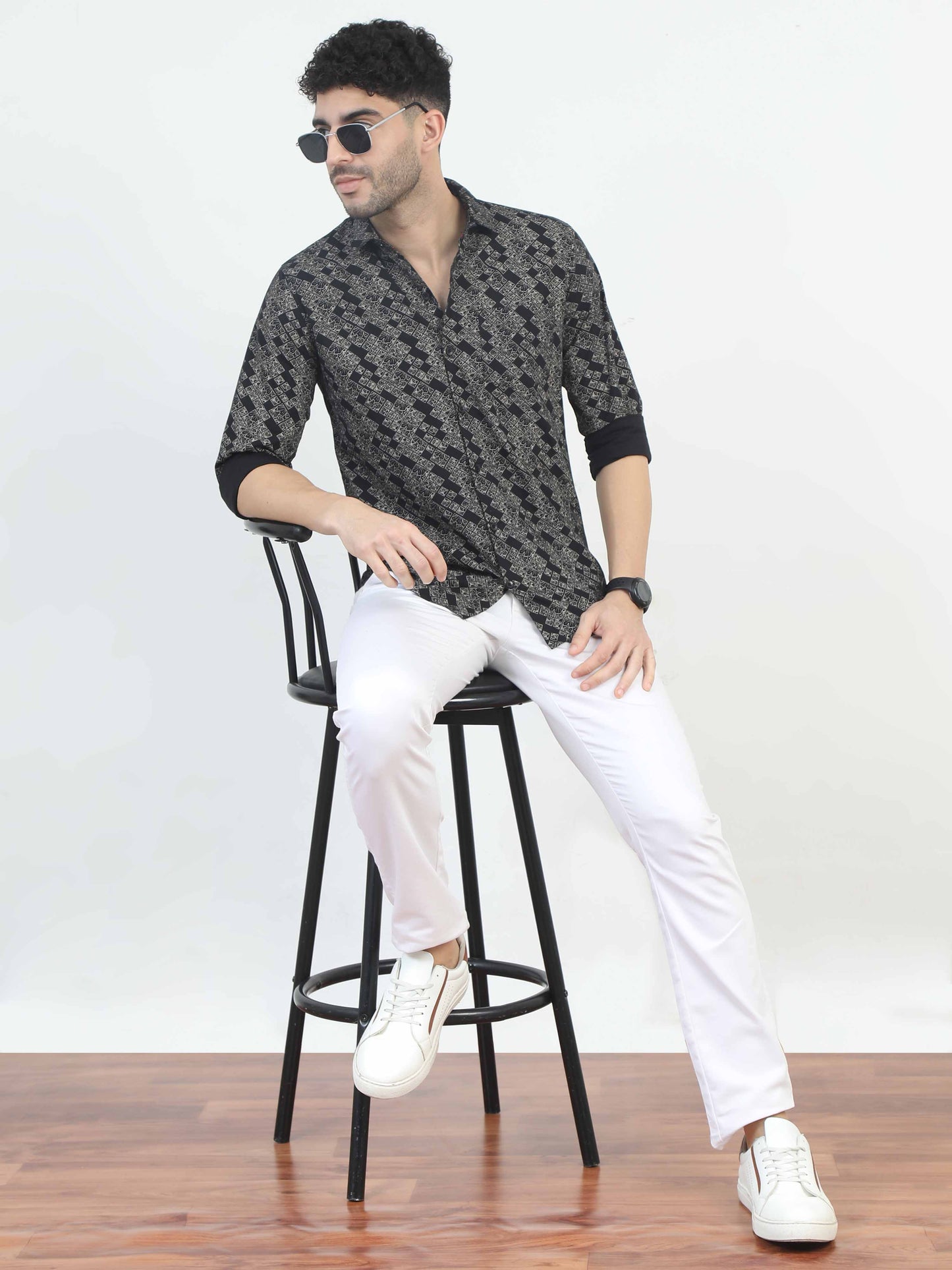 Rectangle black floral printed shirt for men