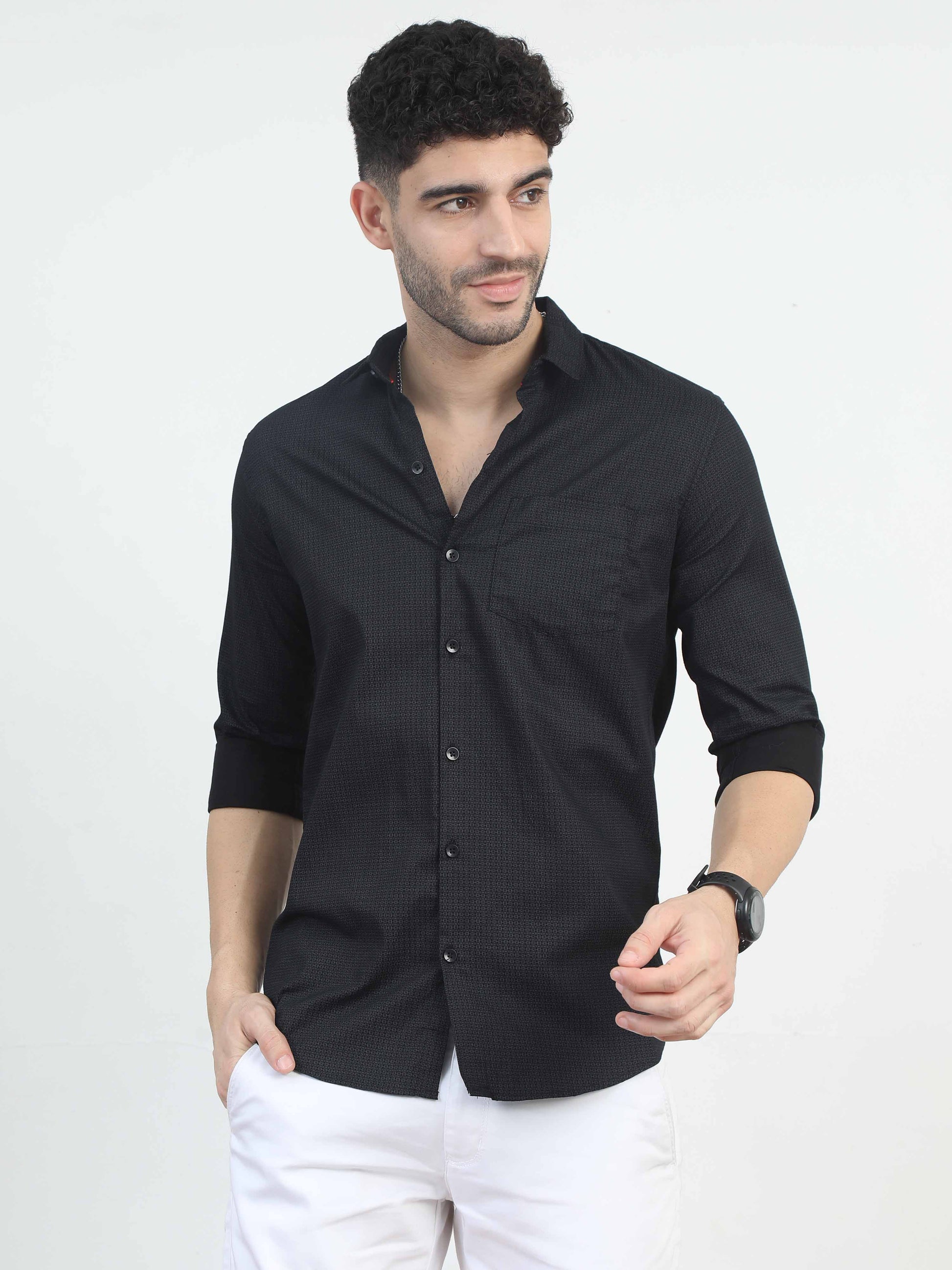 Rectangle Printed Black Floral Shirt for men