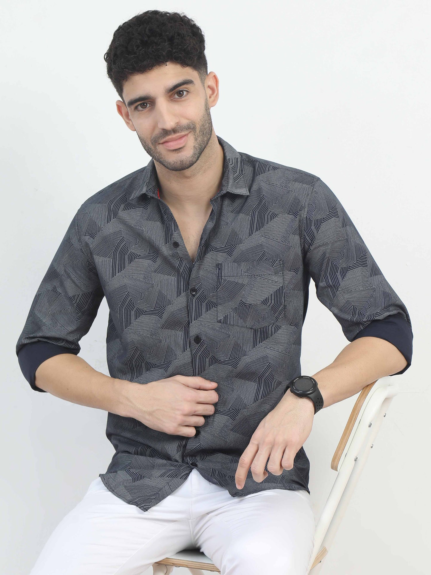 Abstract grey printed shirt for men