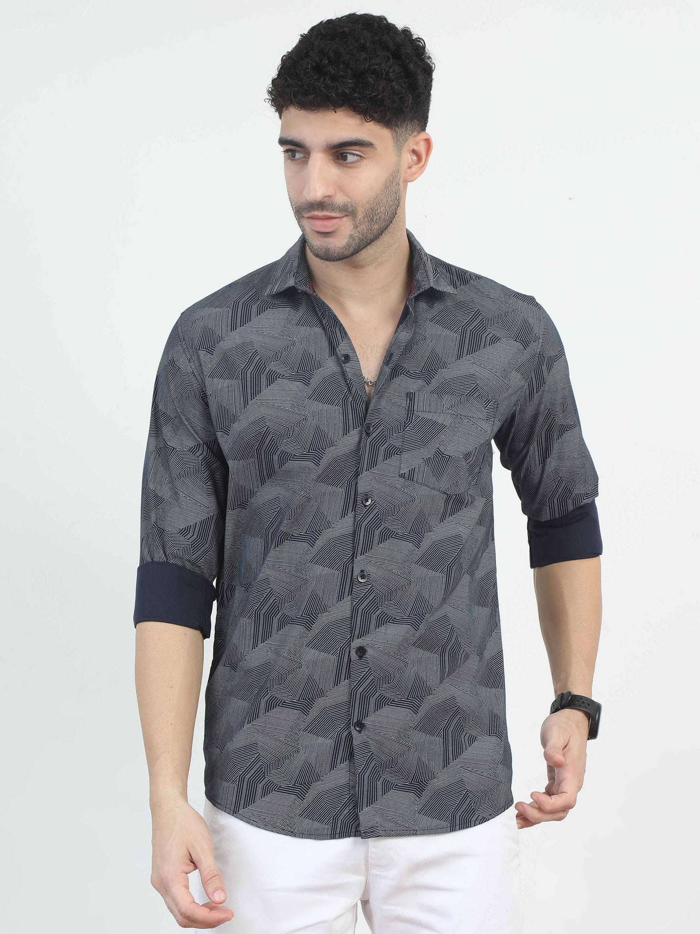 Abstract grey printed shirt for men